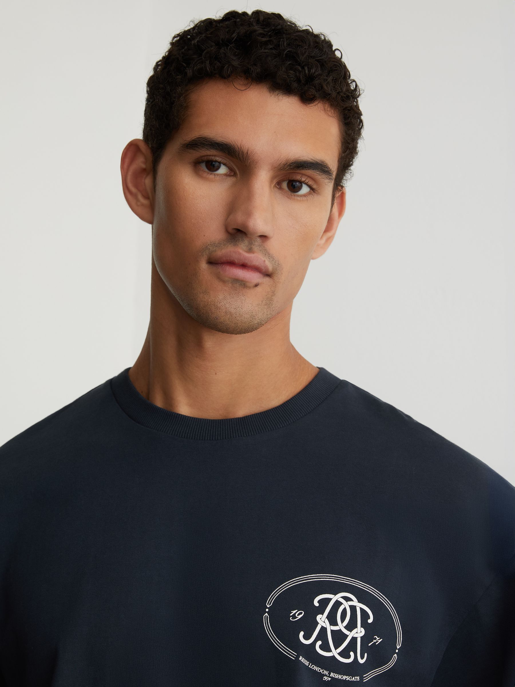 Monogram-Print Pigment-Dyed Relaxed T-Shirt in Washed Navy - Image 5 of 6