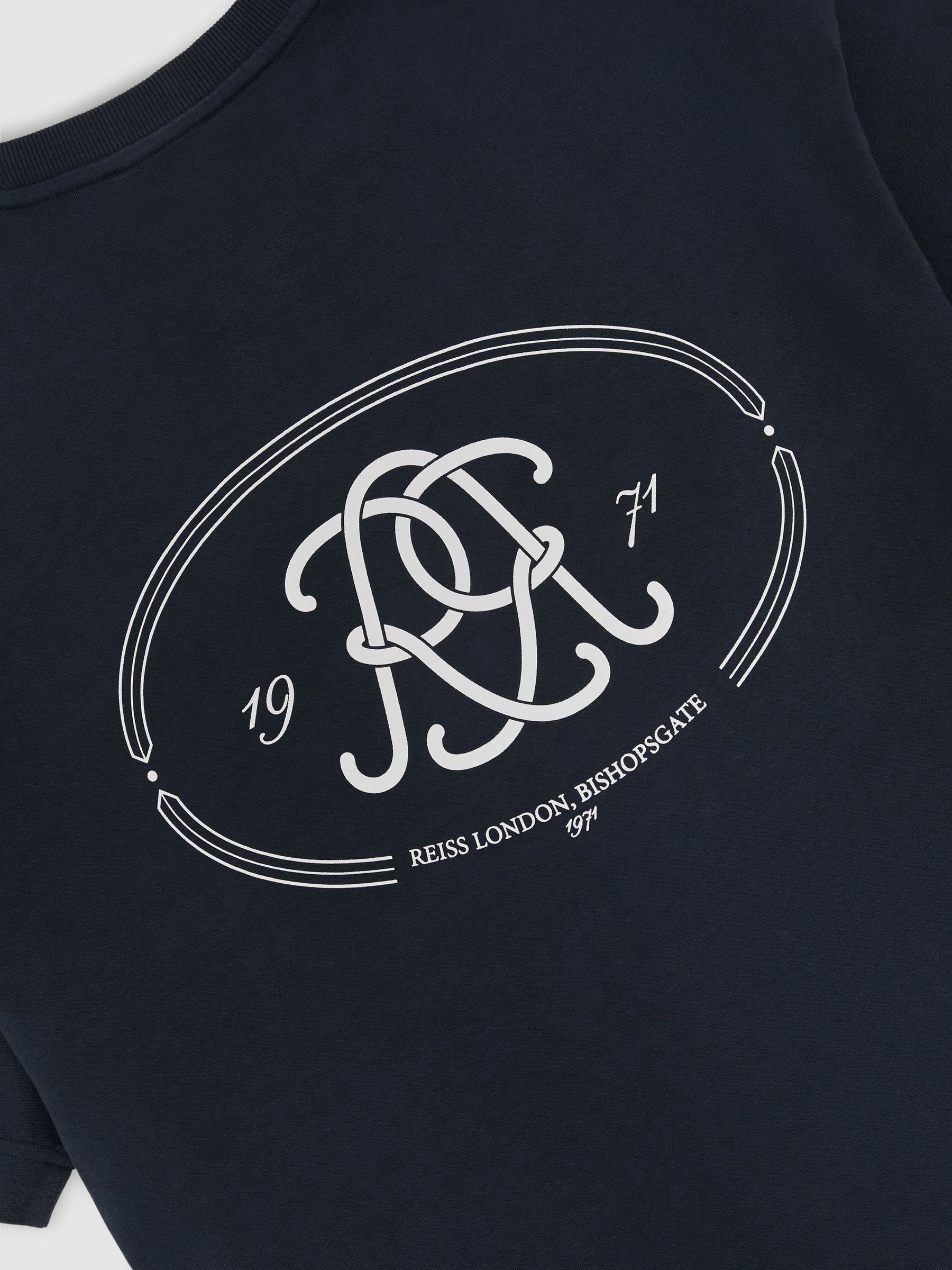 Monogram-Print Pigment-Dyed Relaxed T-Shirt in Washed Navy - image 3