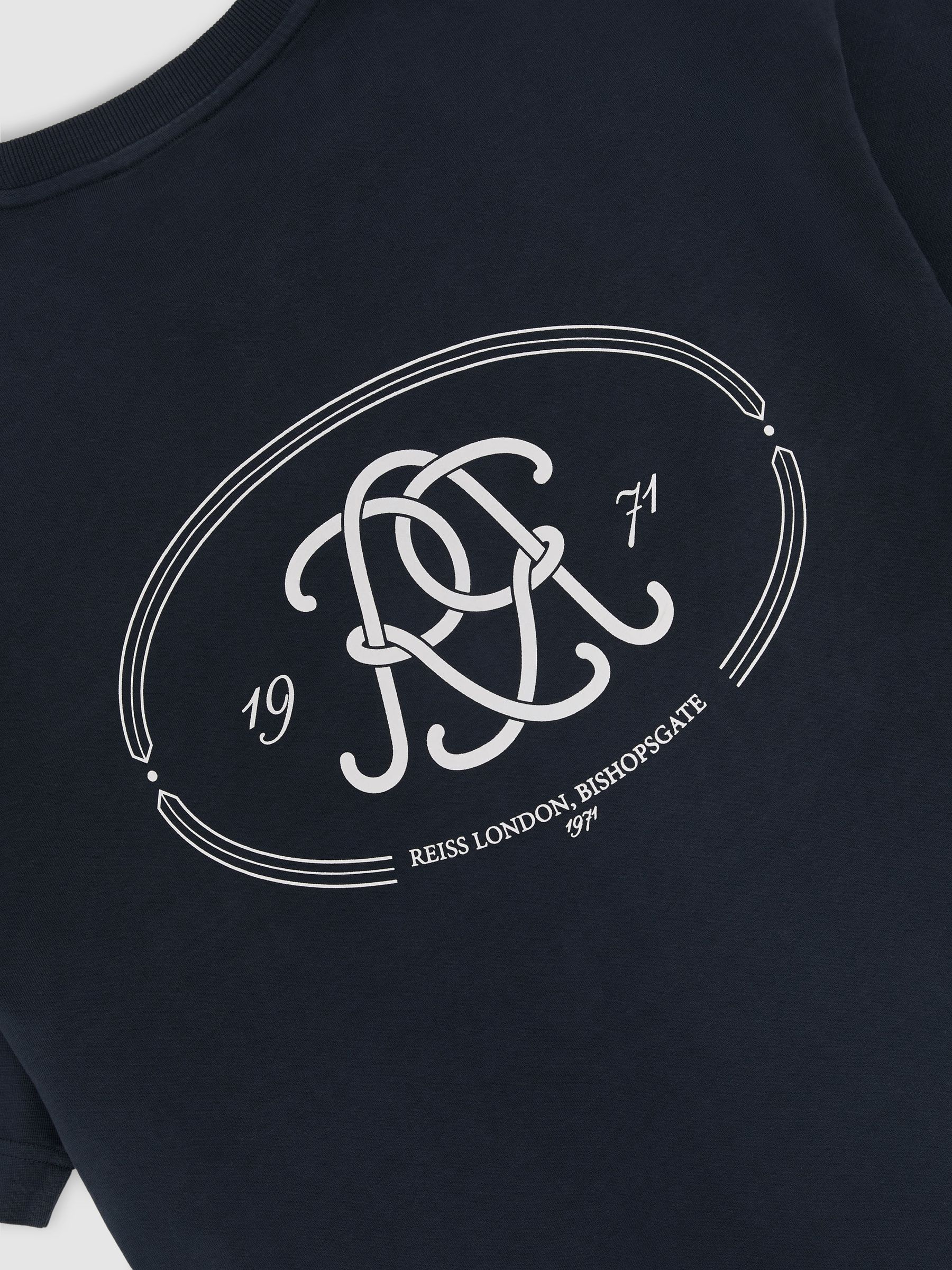Monogram-Print Pigment-Dyed Relaxed T-Shirt in Washed Navy - Image 6 of 6