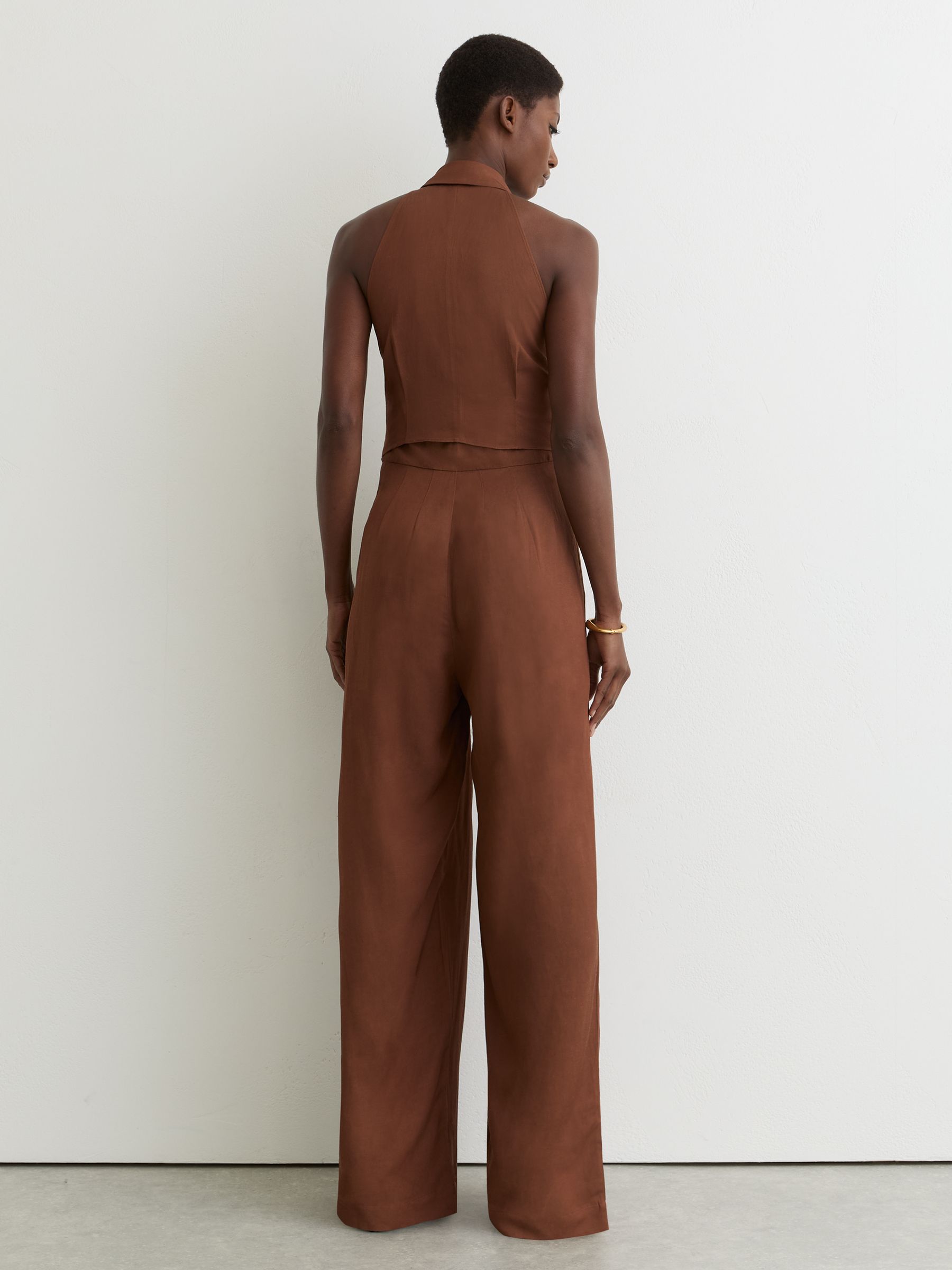 Tie-Front Wide-Leg Jumpsuit with Linen in Rust Orange - Image 5 of 6