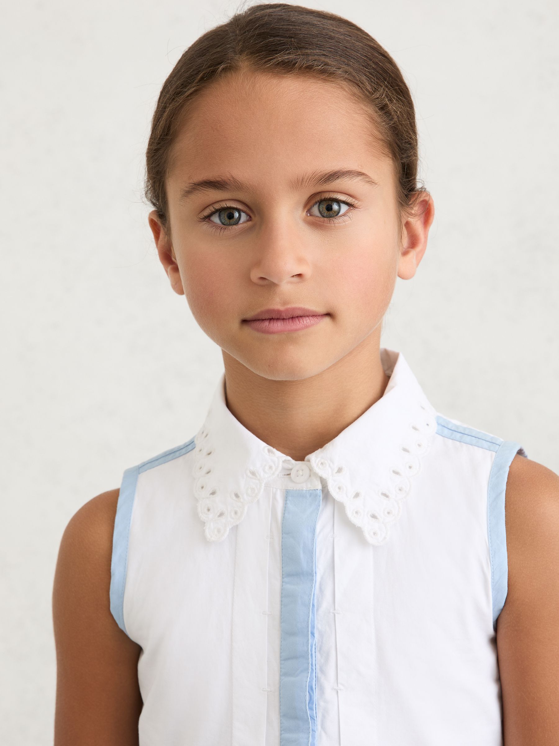 Cotton Contrast-Trim Collared Dress in White - Image 1 of 4