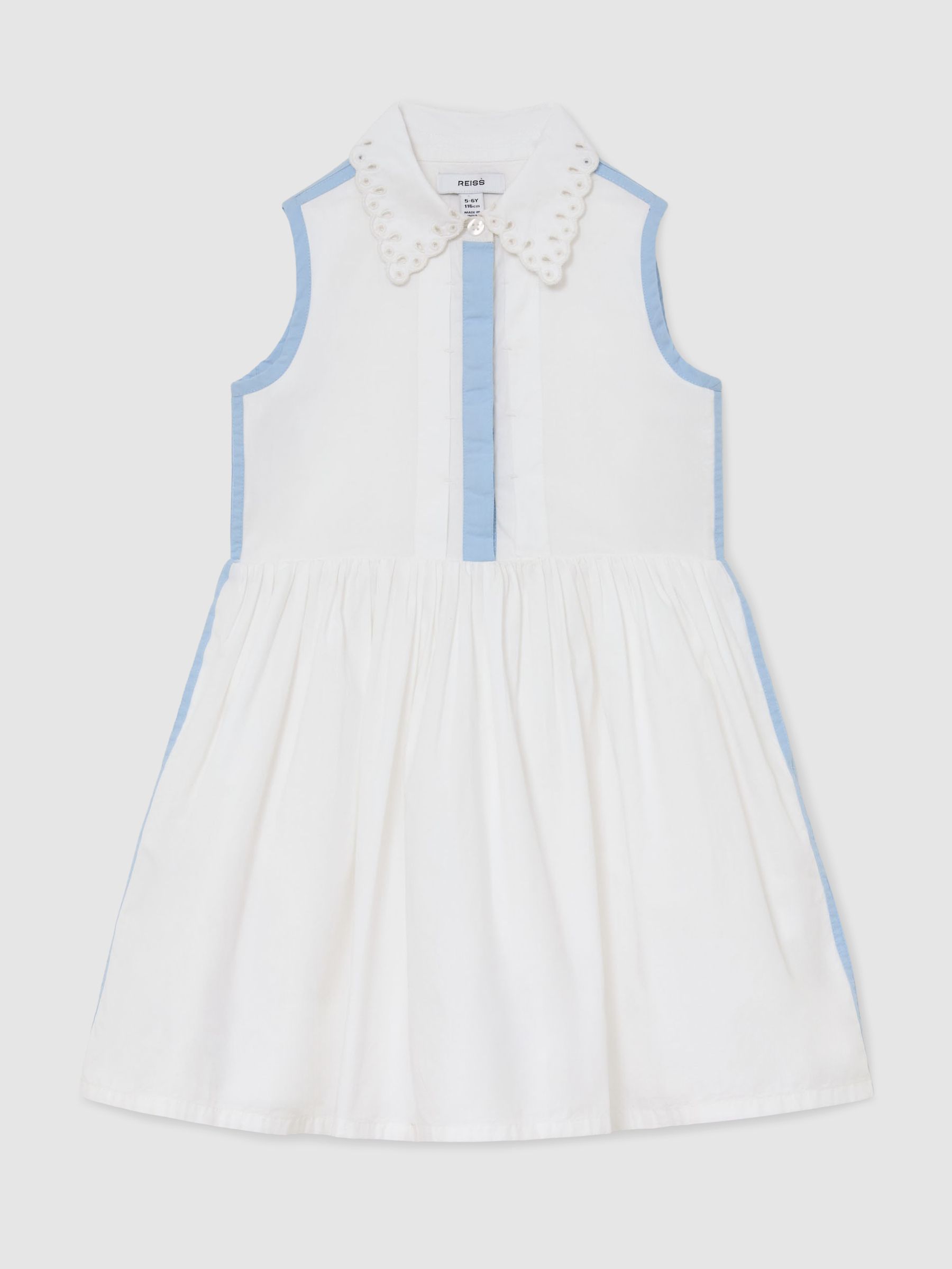 Cotton Contrast-Trim Collared Dress in White - Image 2 of 4