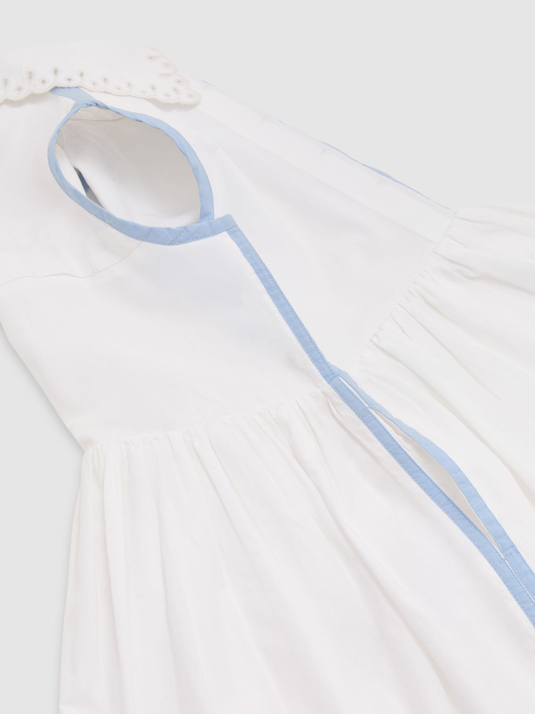 Cotton Contrast-Trim Collared Dress in White - Image 4 of 4