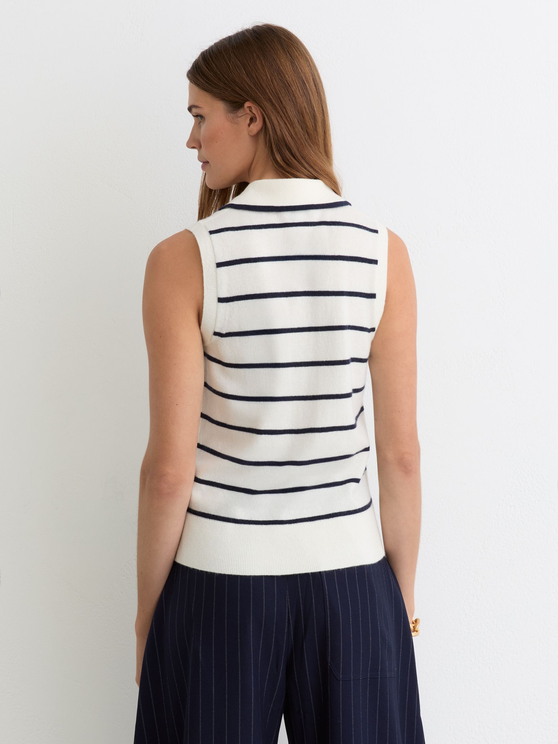 Wool-Cashmere Stripe Polo Vest in Ivory/Navy - image 5