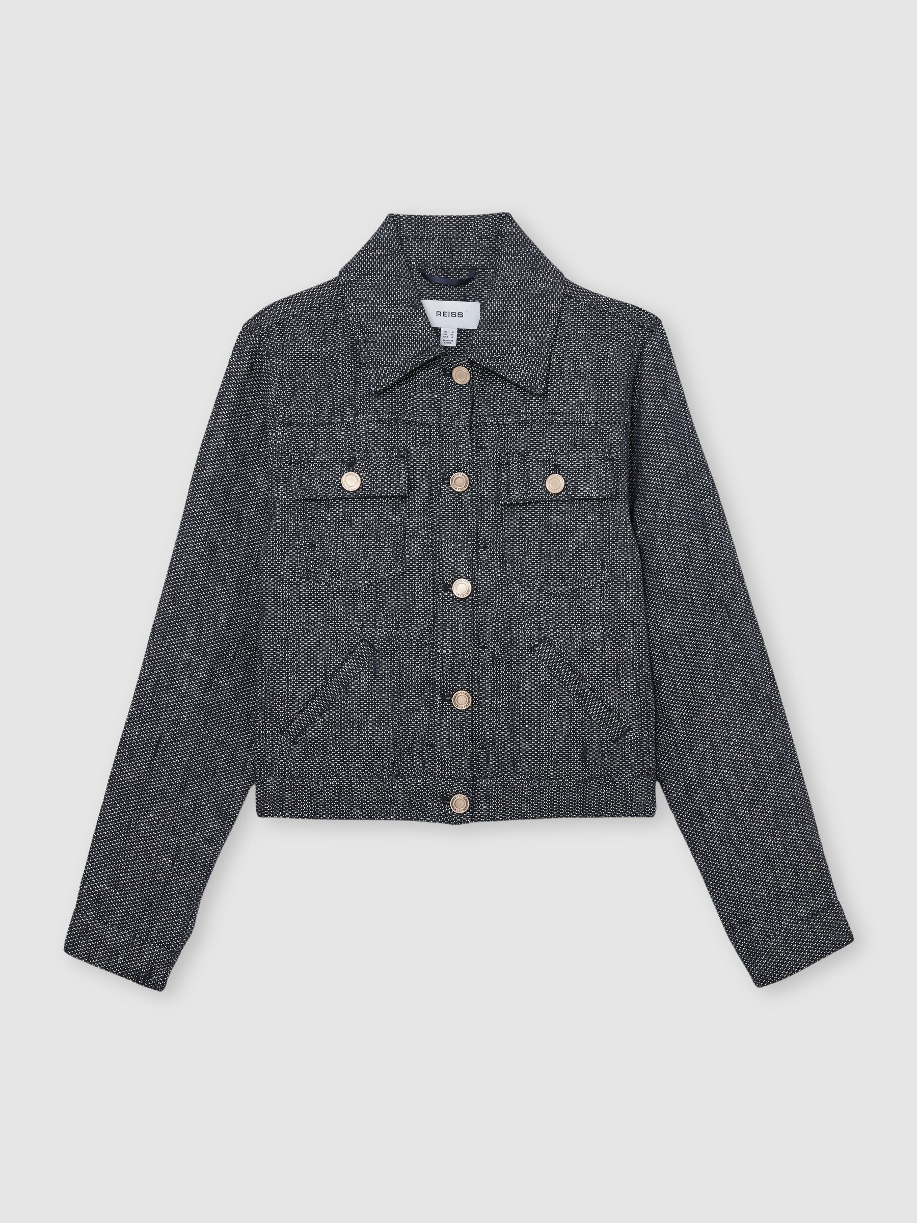Linen-Cotton Woven Trucker Jacket in Navy - image 1