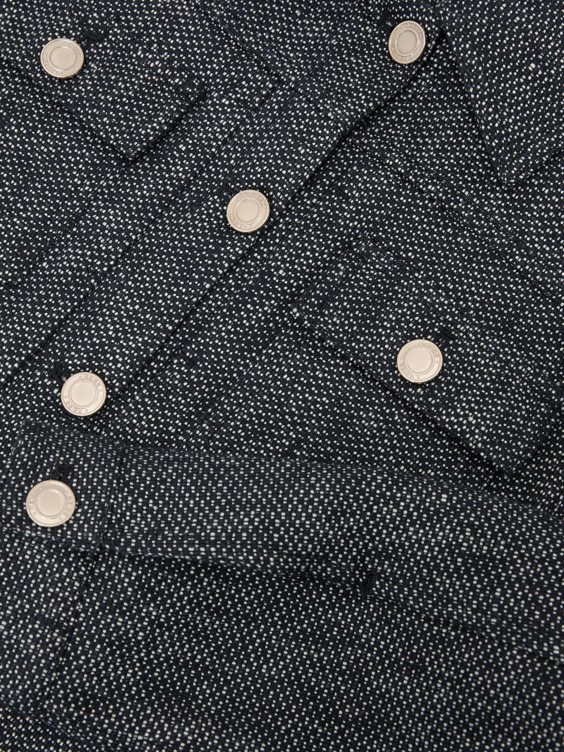 Linen-Cotton Woven Trucker Jacket in Navy - Image 7 of 7