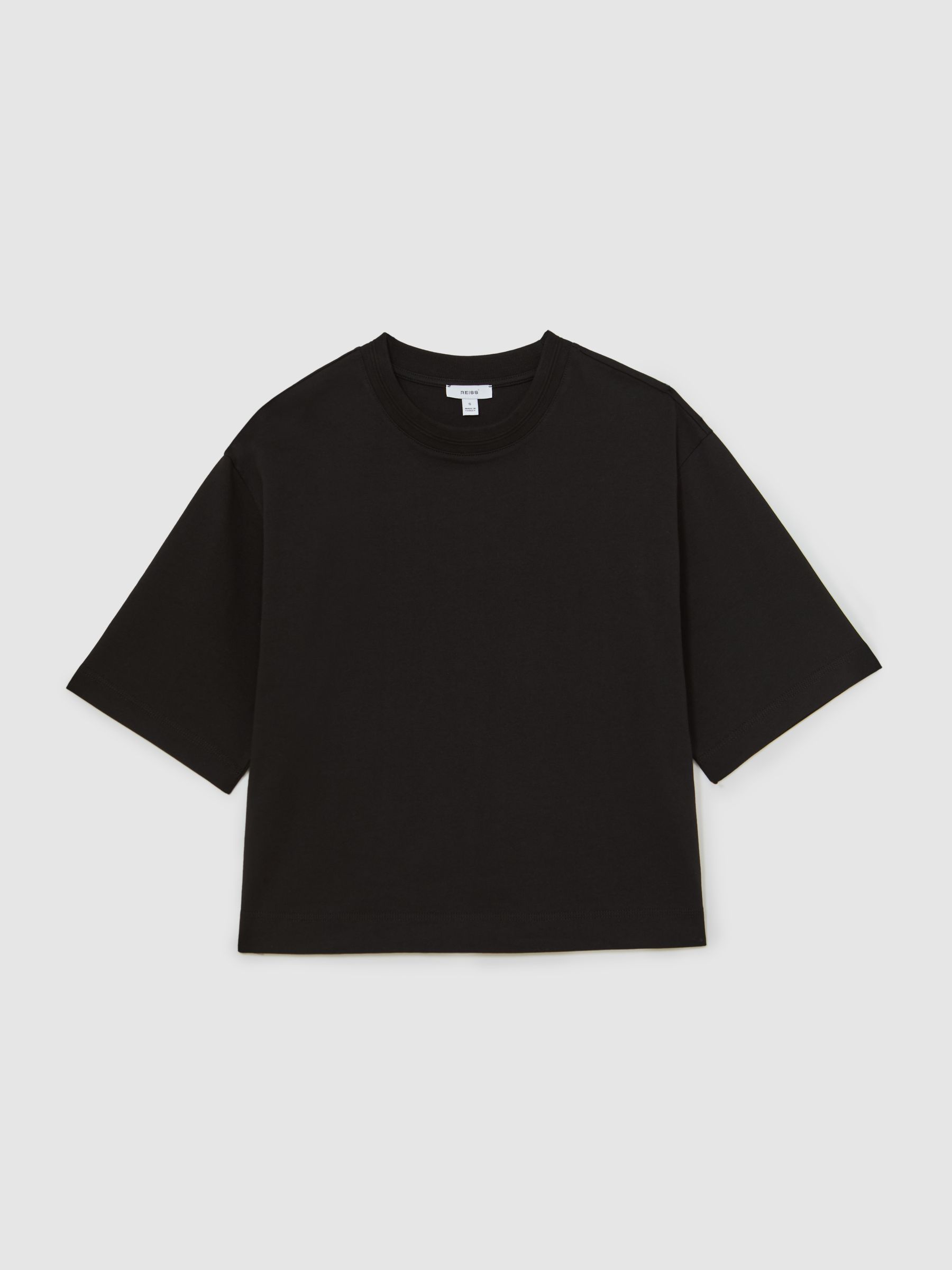 Cotton Ribbed-Neck Oversized T-Shirt in Black - Image 2 of 7
