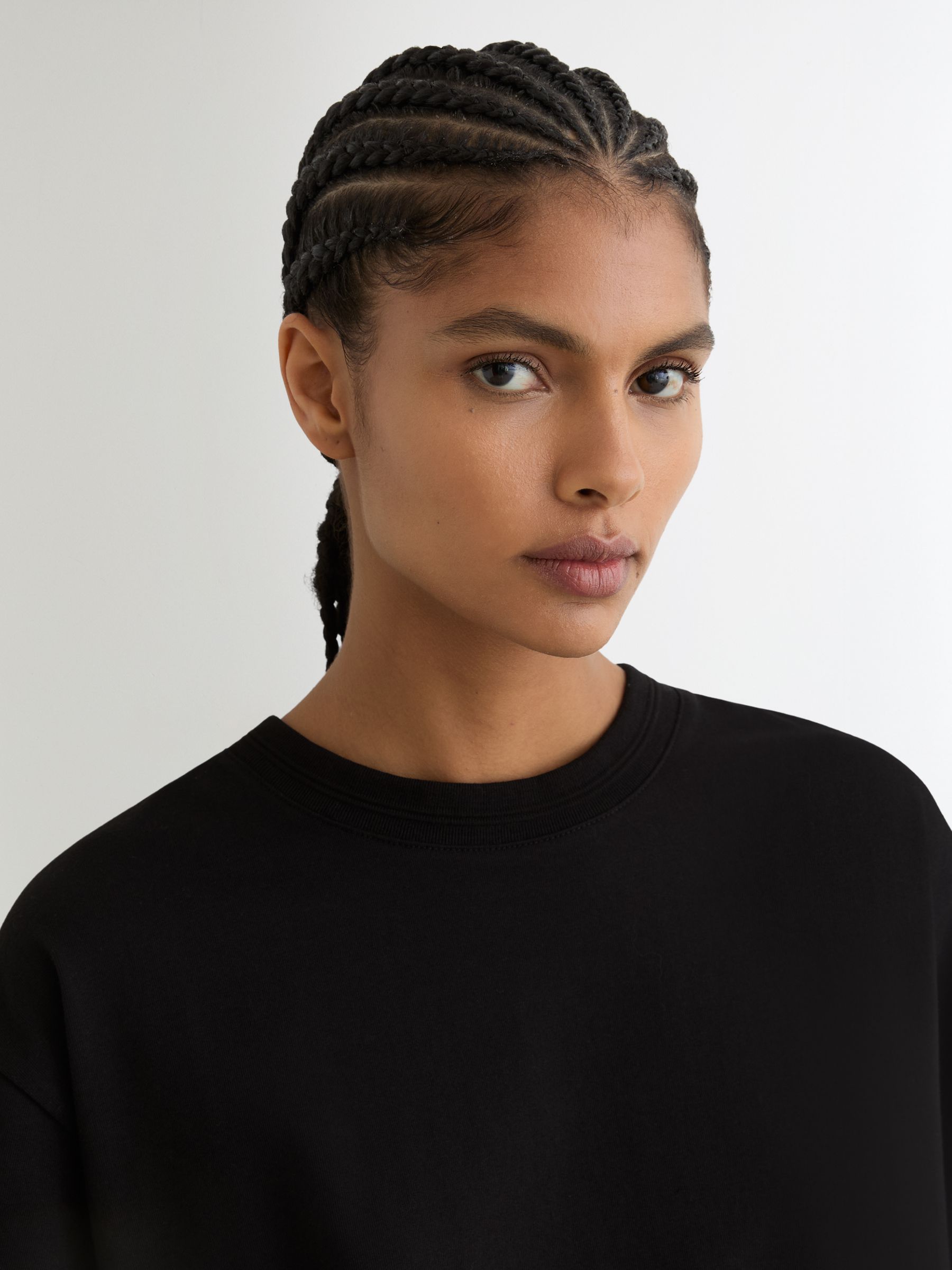 Cotton Ribbed-Neck Oversized T-Shirt in Black - Image 4 of 7