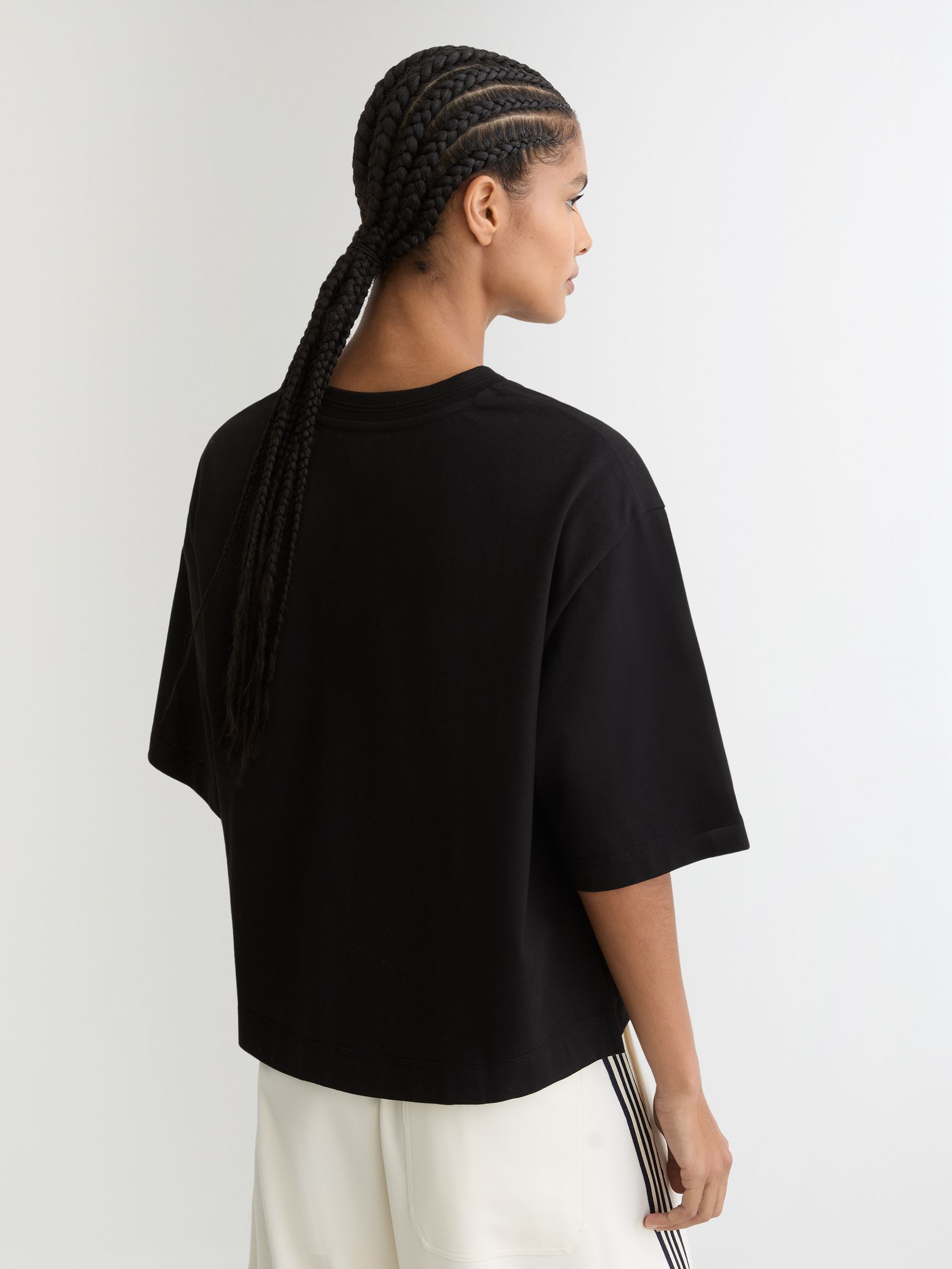 Cotton Ribbed-Neck Oversized T-Shirt in Black - Image 6 of 7