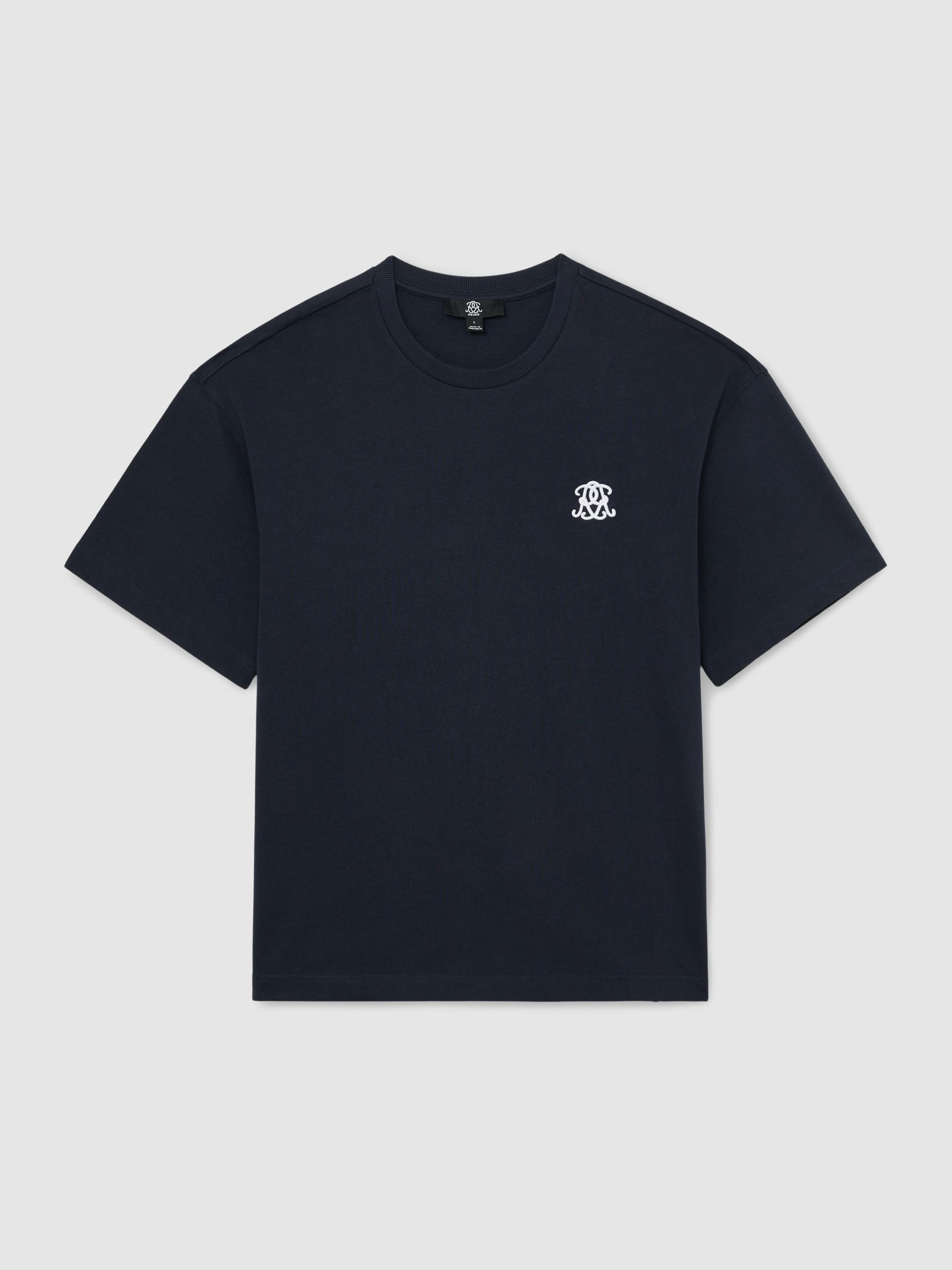 Monogram Embroidered Relaxed-Fit T-Shirt in Navy - Image 2 of 6