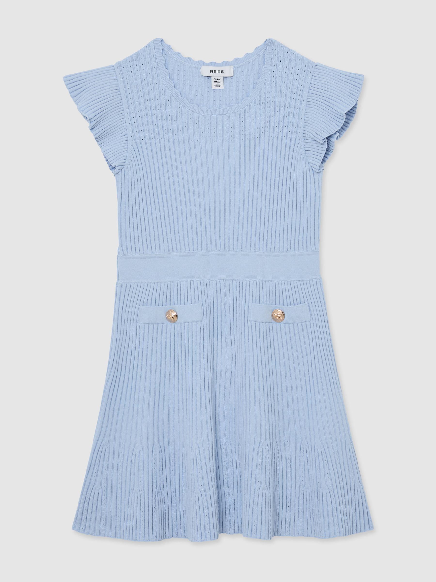 Pointelle-Knit Ribbed Dress in Pale Blue - Image 2 of 4 Pointelle-Knit Ribbed Dress in Pale Blue - Image 2 of 4