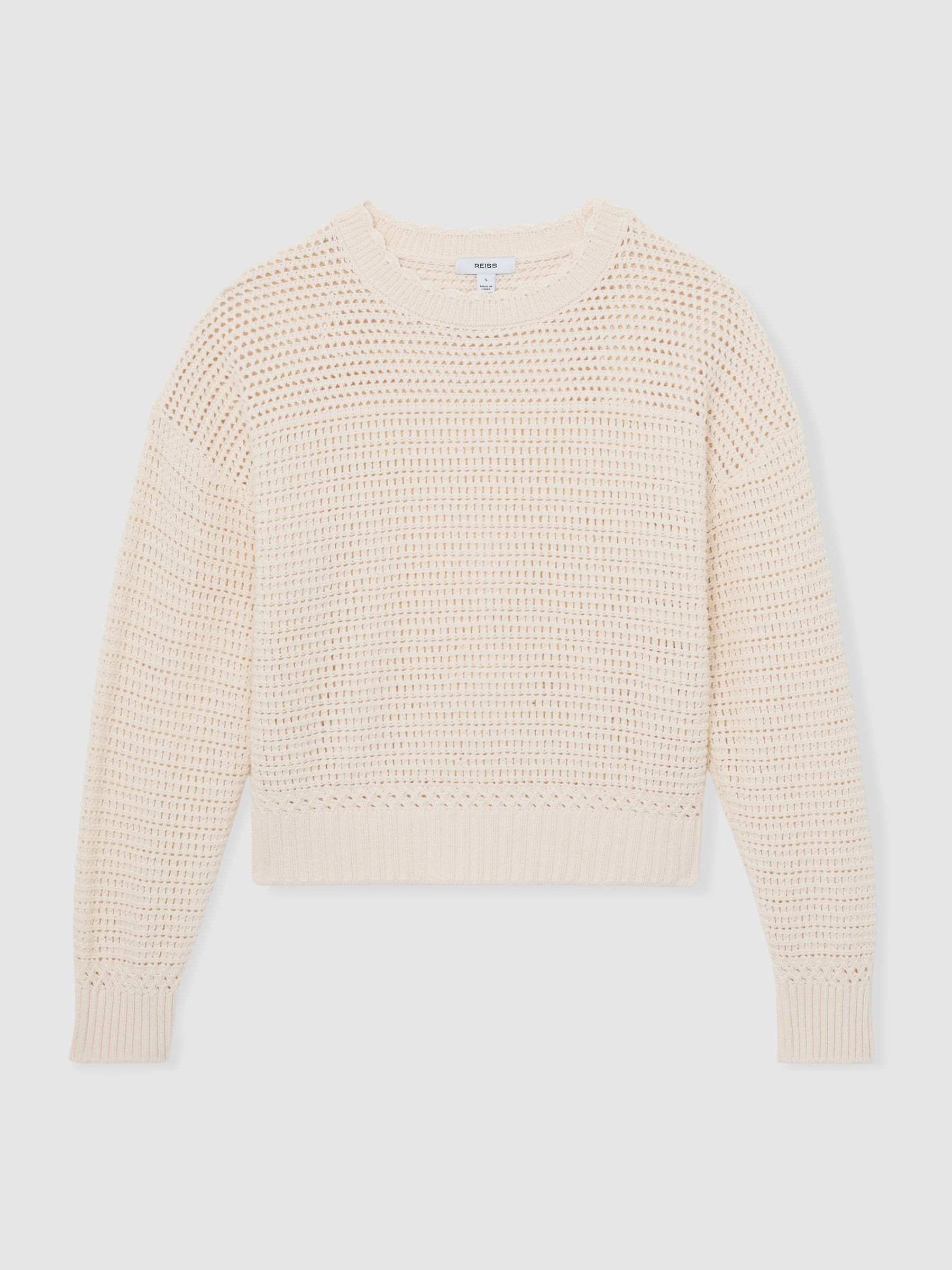 Cotton Open-Stitch Crew-Neck Jumper in Neutral - image 1