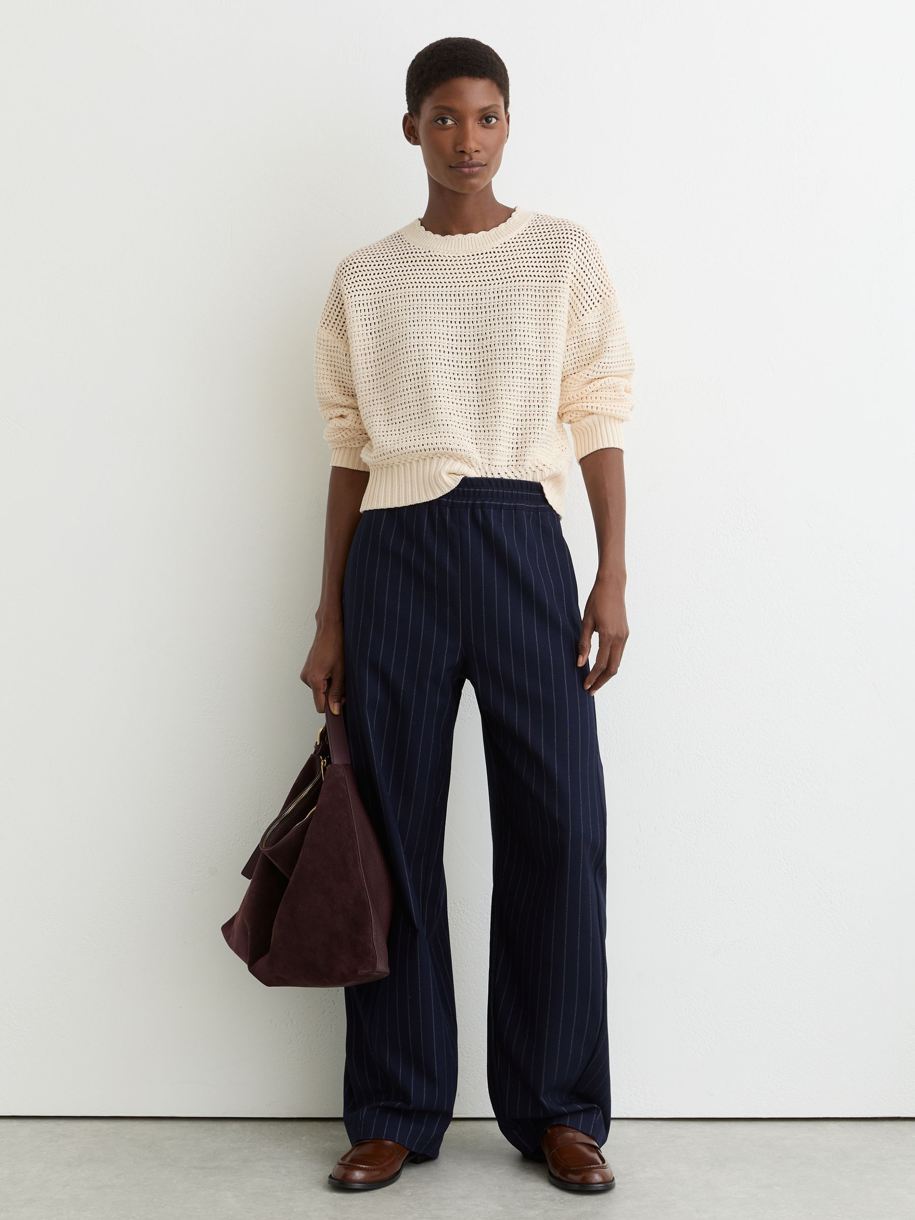 Cotton Open-Stitch Crew-Neck Jumper in Neutral - Image 3 of 6
