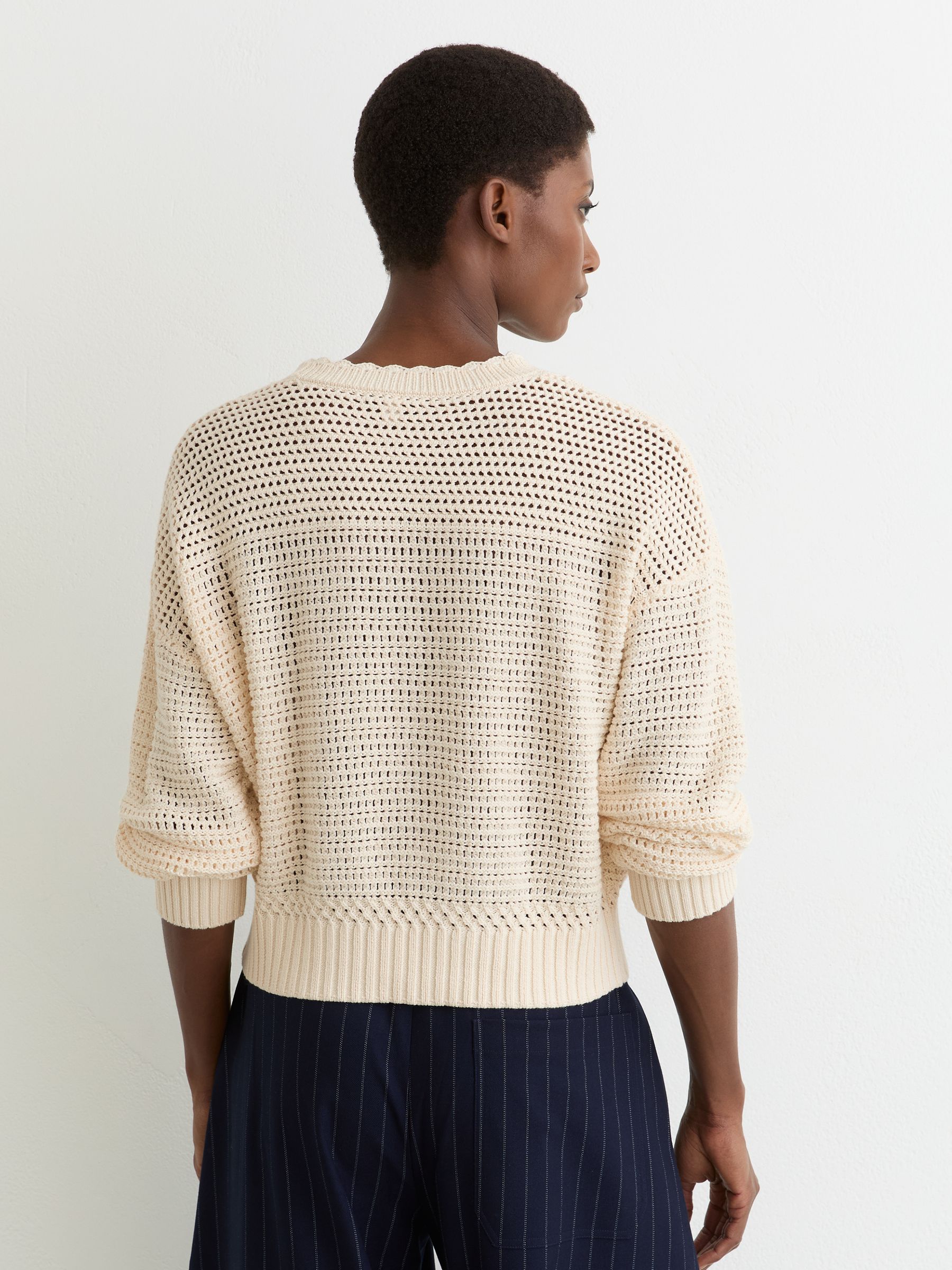 Cotton Open-Stitch Crew-Neck Jumper in Neutral - Image 5 of 6