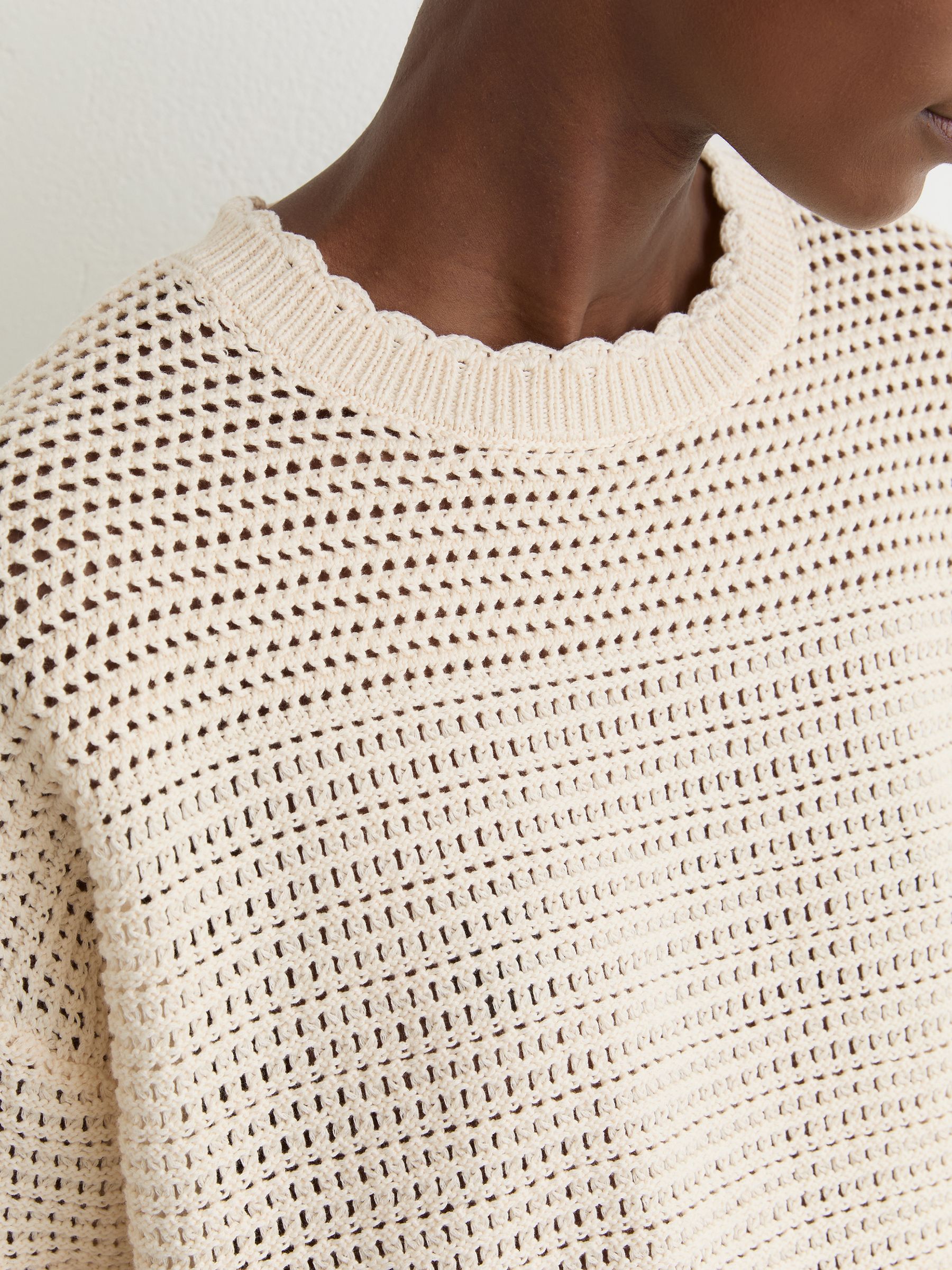 Cotton Open-Stitch Crew-Neck Jumper in Neutral - image 4