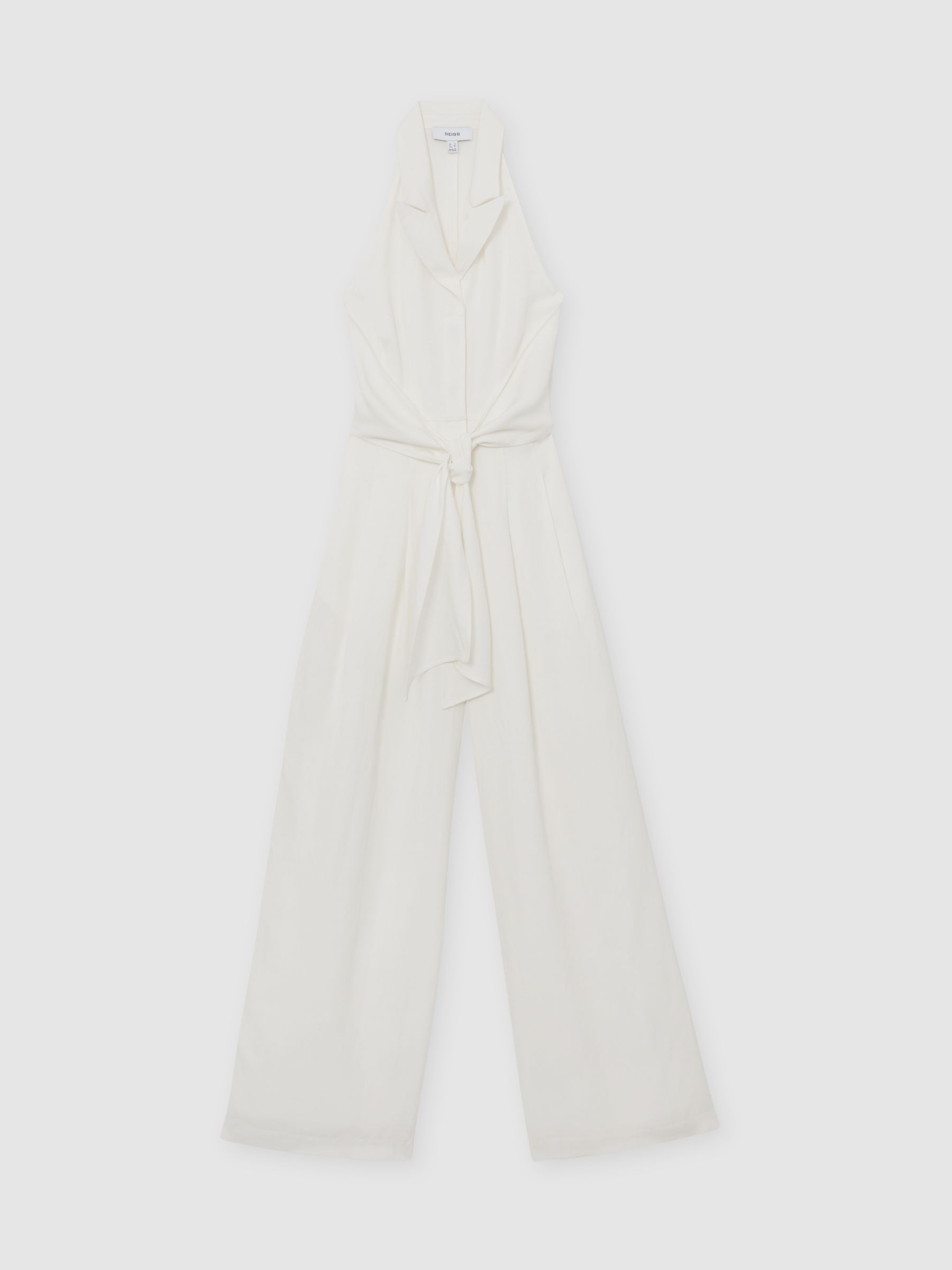 Tie-Front Wide-Leg Jumpsuit with Linen in Ivory Cream - image 1