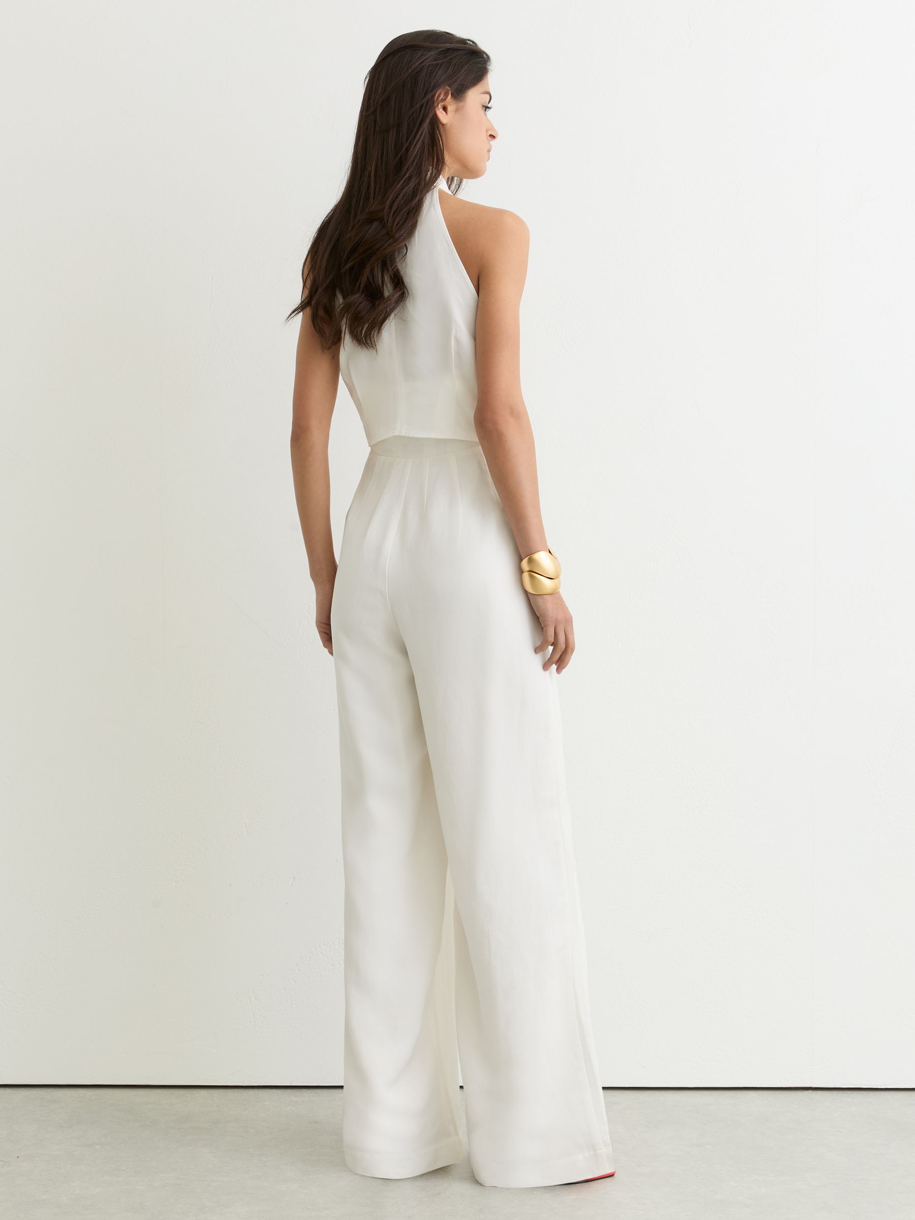 Tie-Front Wide-Leg Jumpsuit with Linen in Ivory Cream - image 4