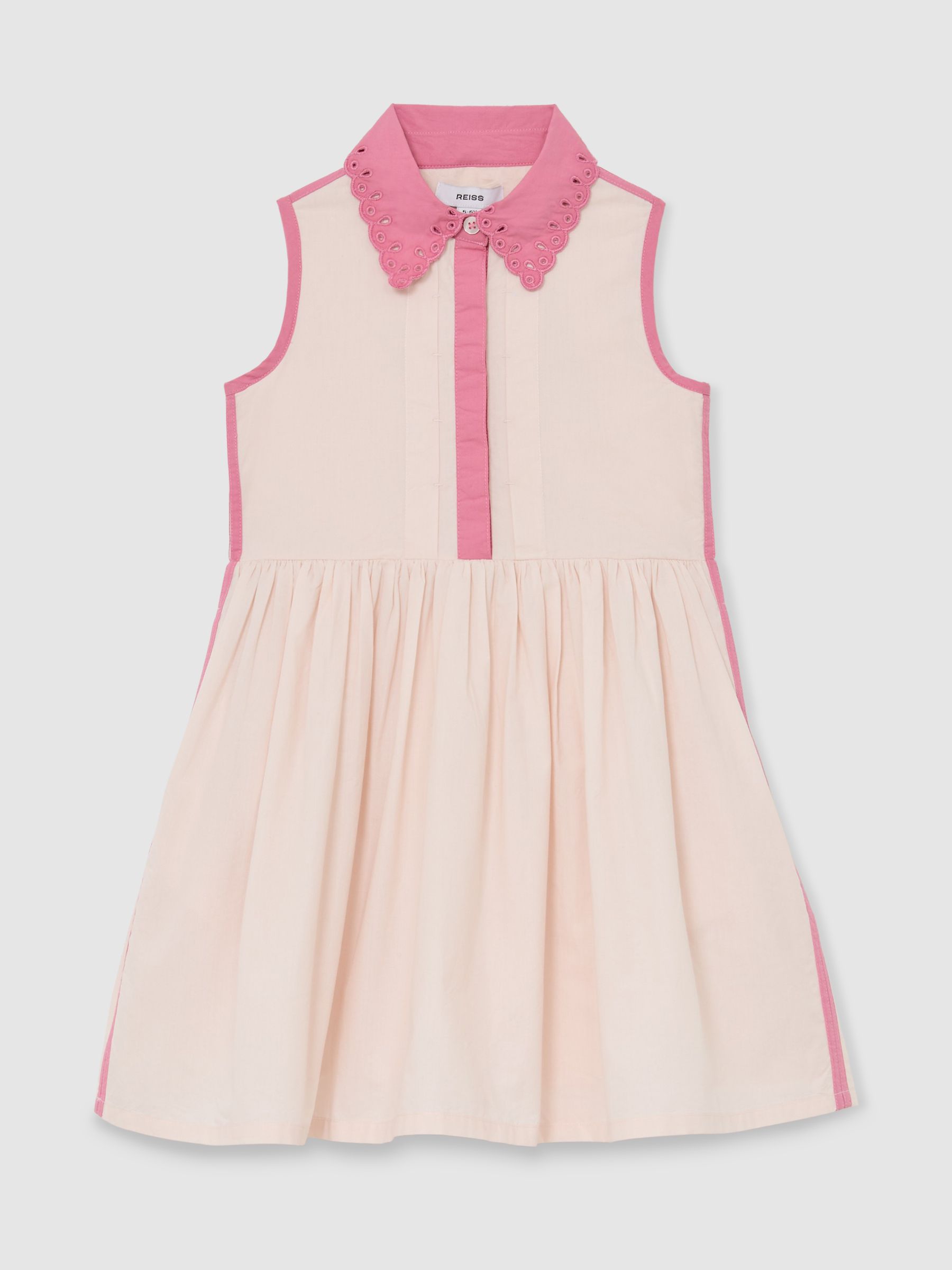 Cotton Contrast-Trim Collared Dress in Light Pink - Image 2 of 5