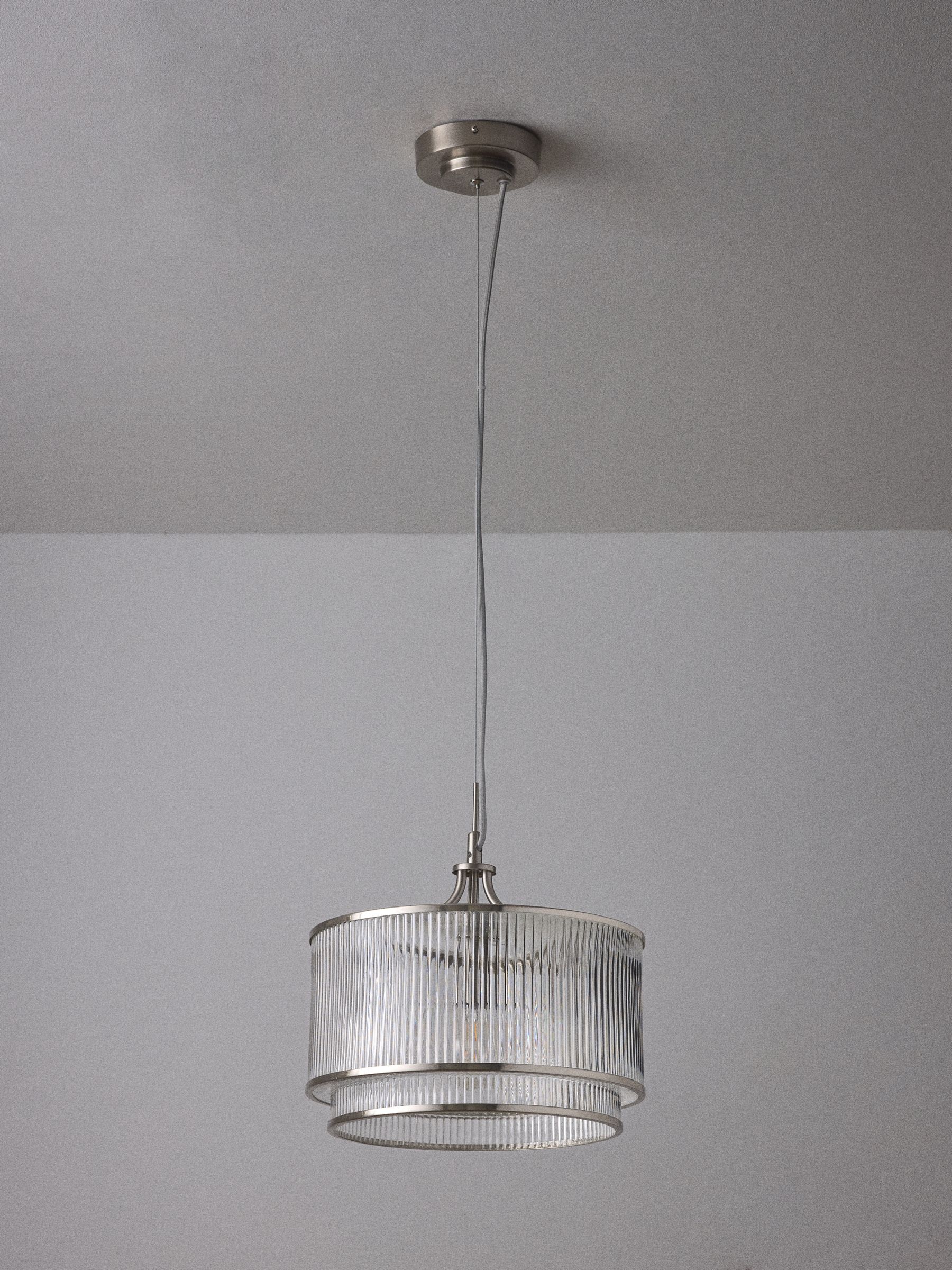 The Set 2 Pack Brushed Silver Ribbed Glass Pendant Ceiling Lights - Image 4 of 5