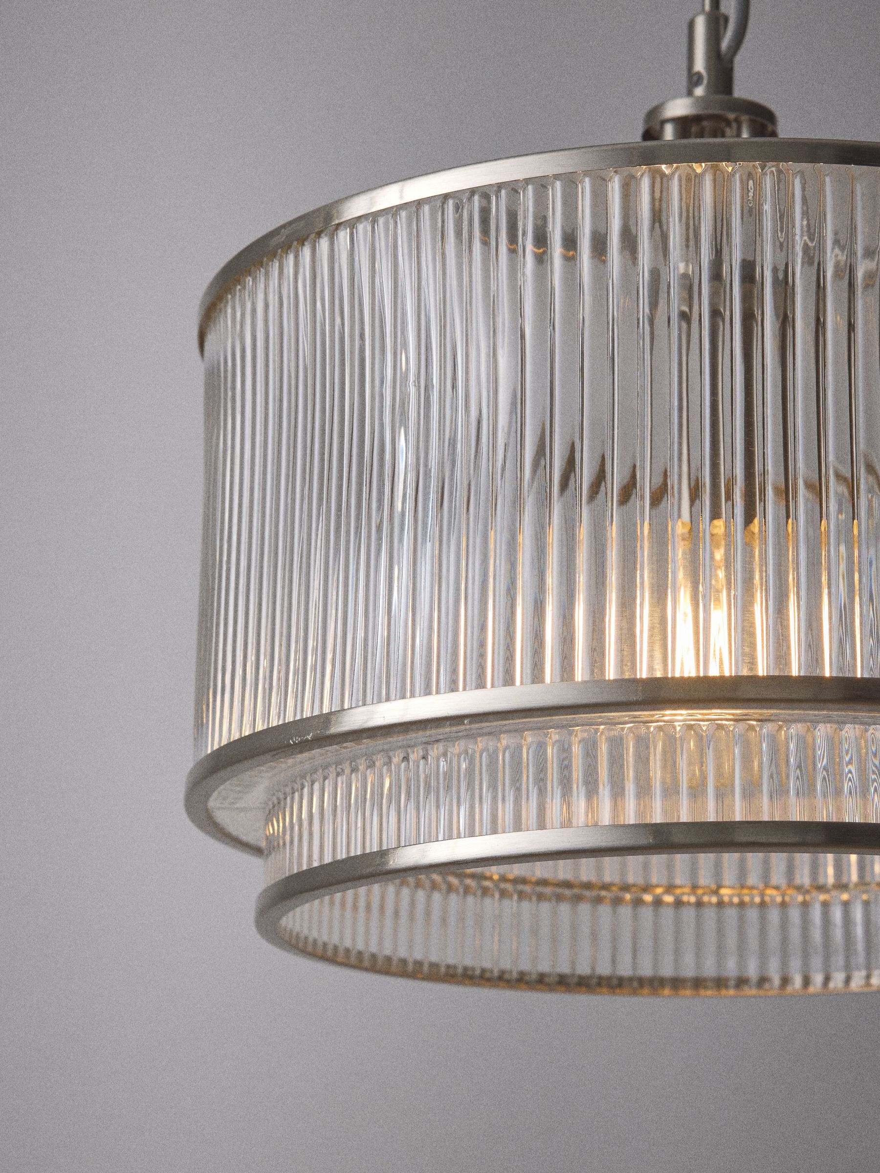 The Set 2 Pack Brushed Silver Ribbed Glass Pendant Ceiling Lights - Image 5 of 5