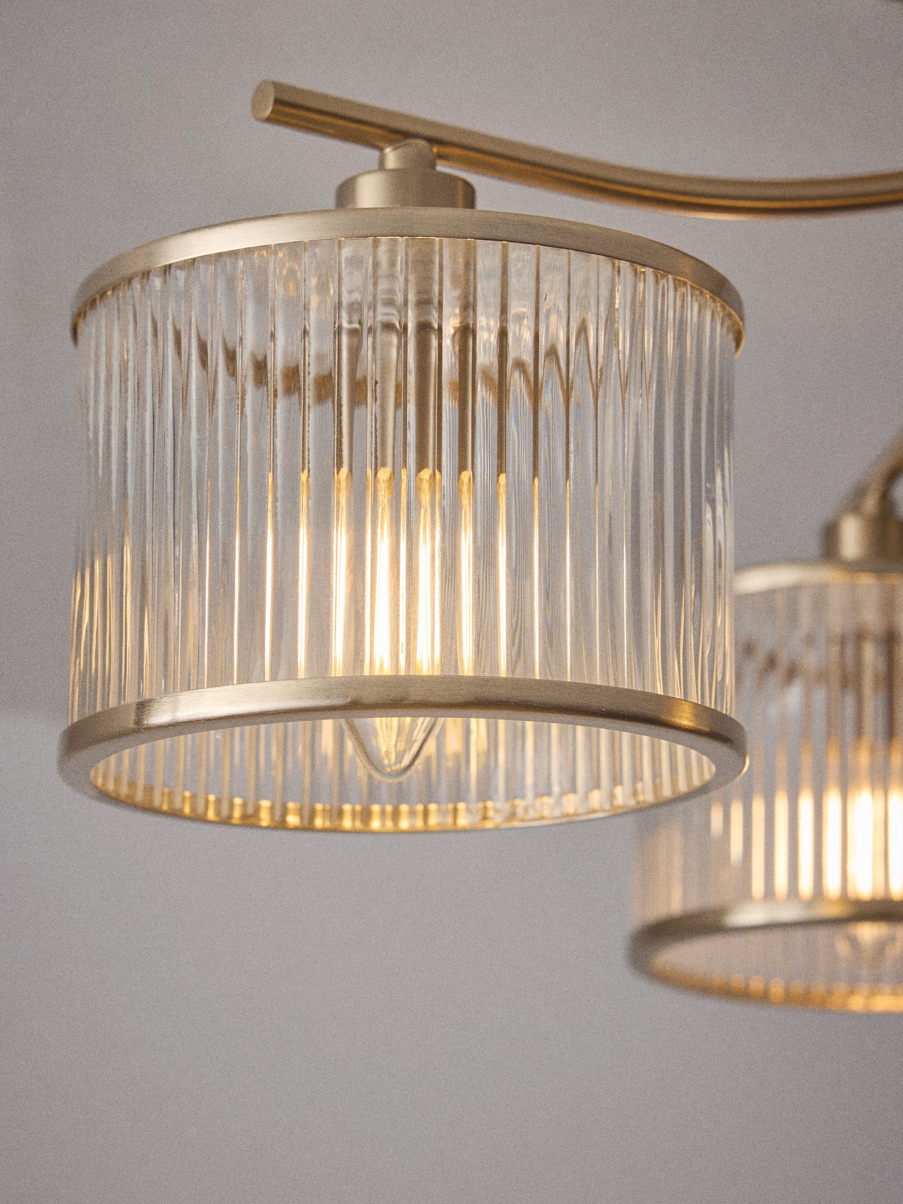 The Set 2 Pack Brass Ribbed Glass 3 Light Flush Ceiling Lights - Image 3 of 7