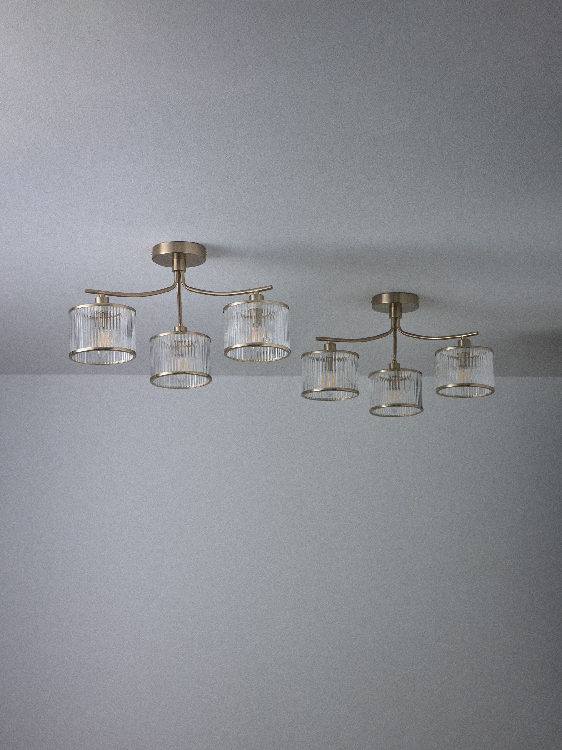The Set 2 Pack Brass Ribbed Glass 3 Light Flush Ceiling Lights - Image 5 of 7