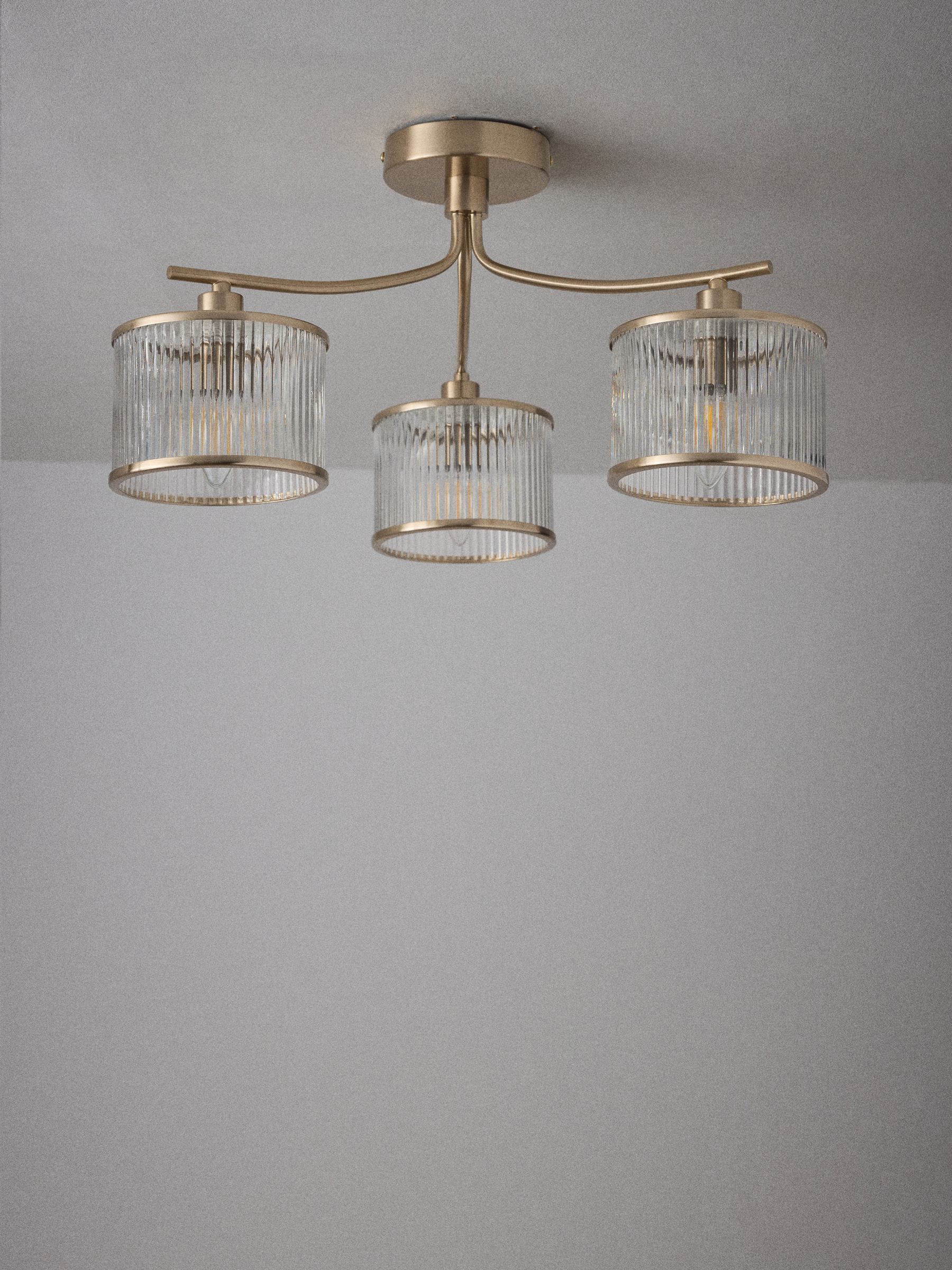 The Set 2 Pack Brass Ribbed Glass 3 Light Flush Ceiling Lights - Image 7 of 7