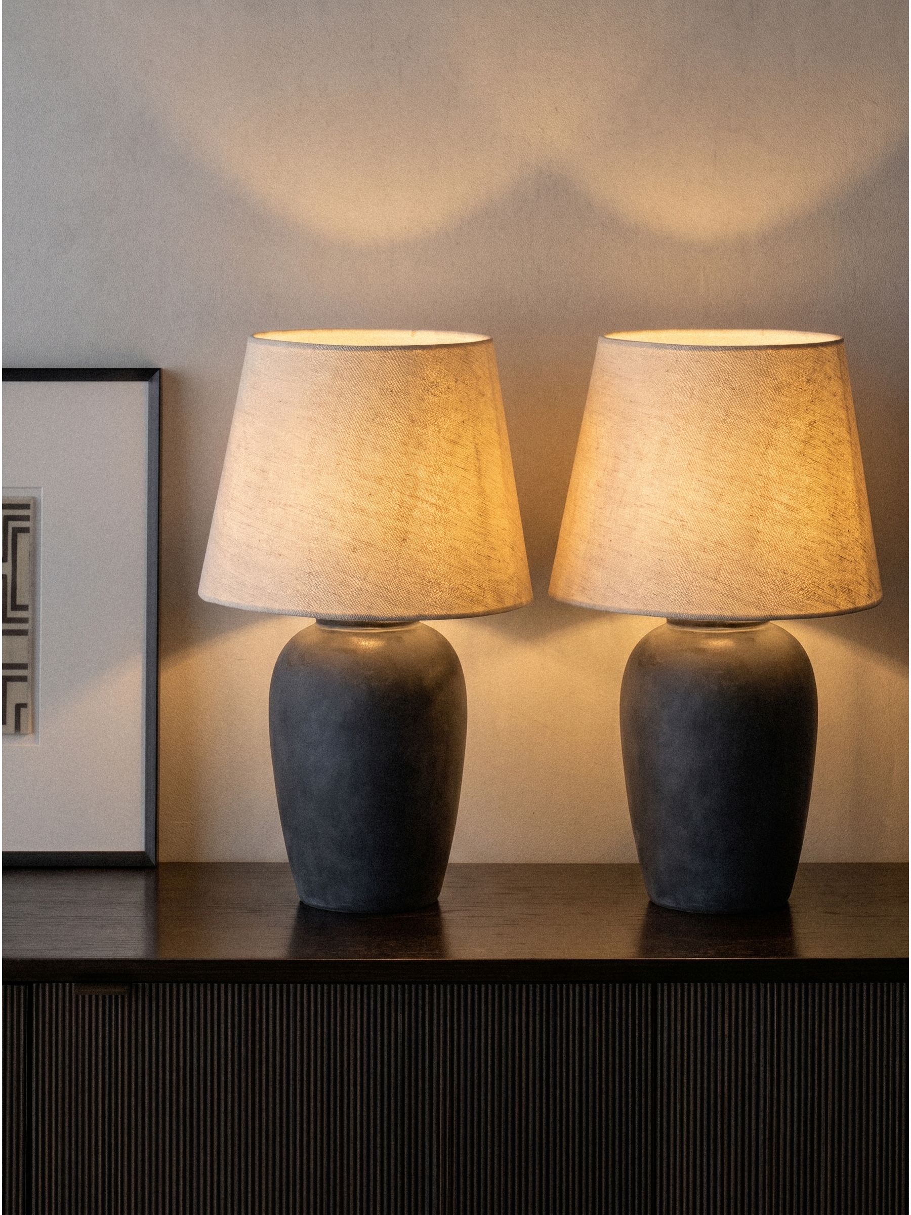The Set 2 Pack Black/Cream Textured Ceramic Large Table Lamps - Image 3 of 6