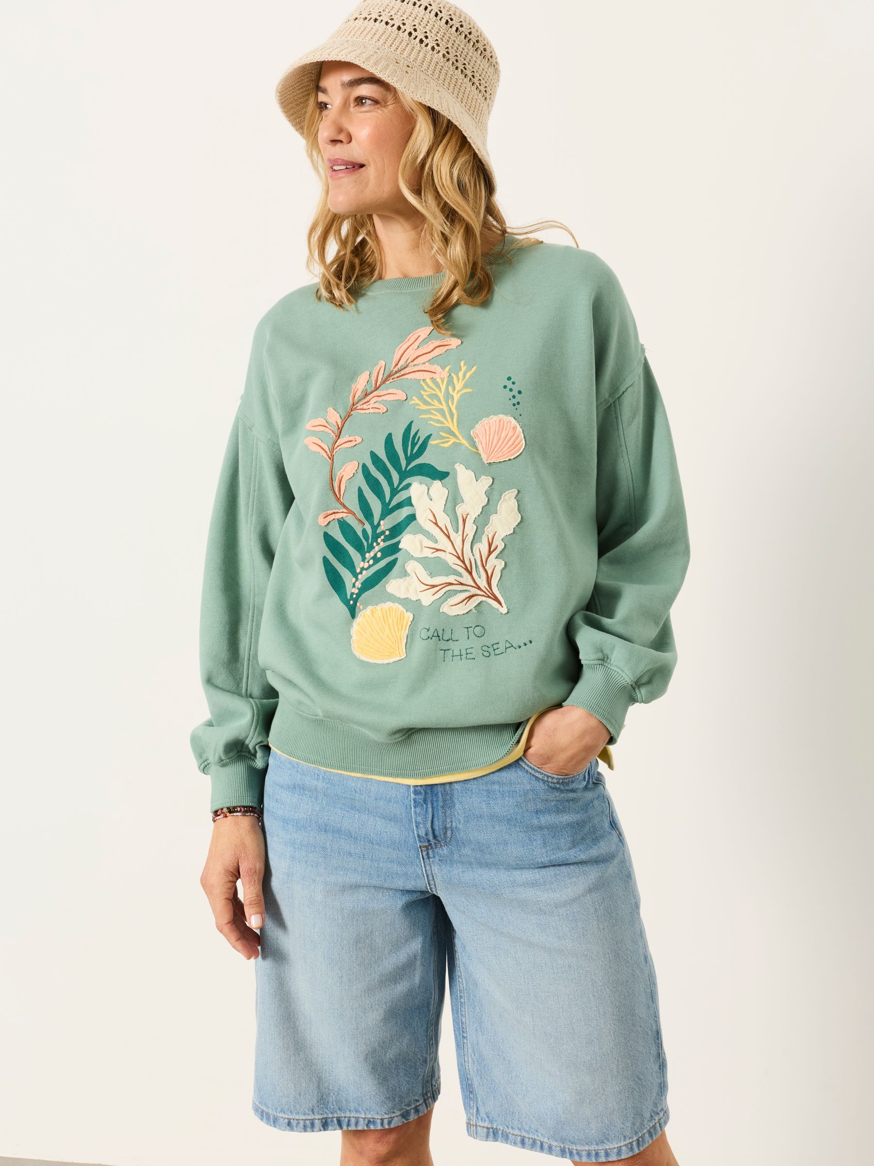 Alex Green Coral Graphic Crew Sweat Top - Image 1 of 6