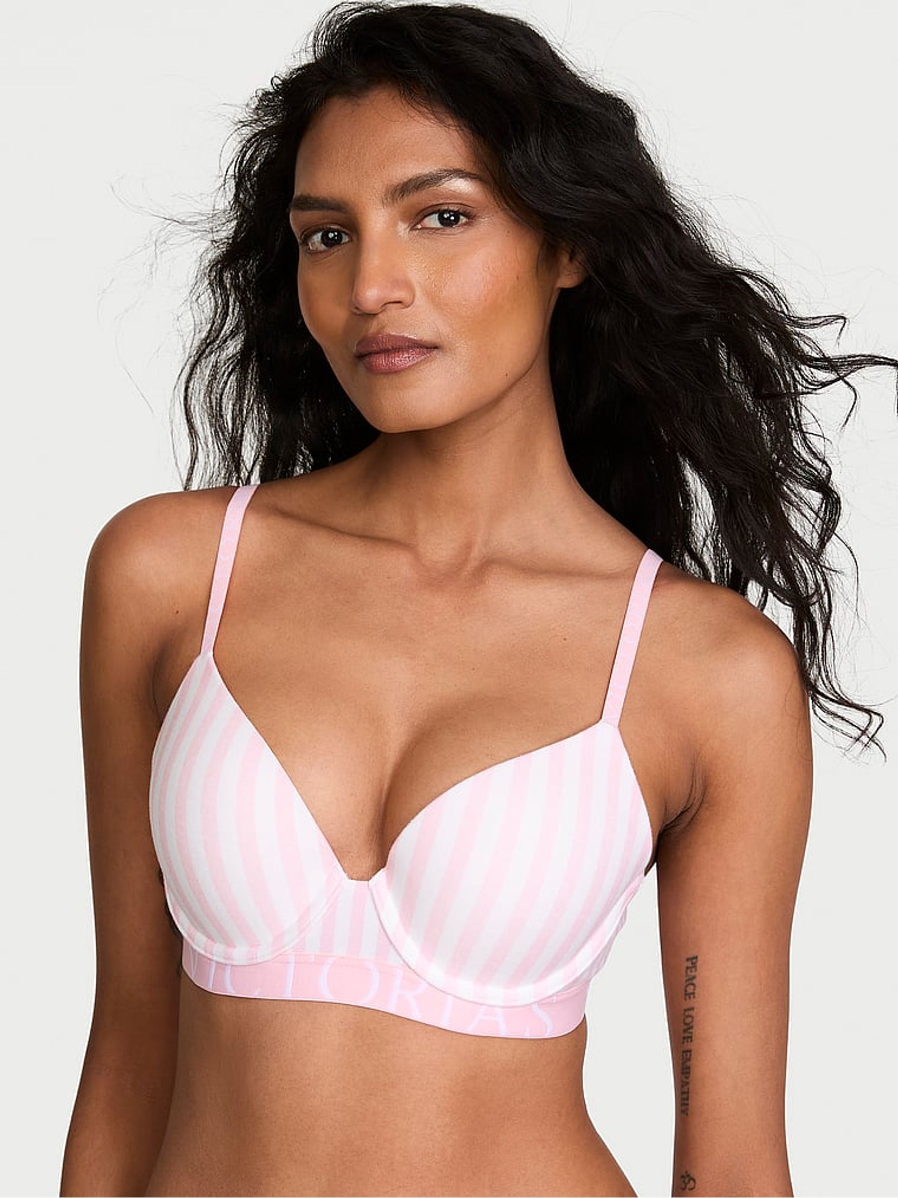 Pretty Blossom Pink Stripes Full Cup Push Up Bra - Image 1 of 2