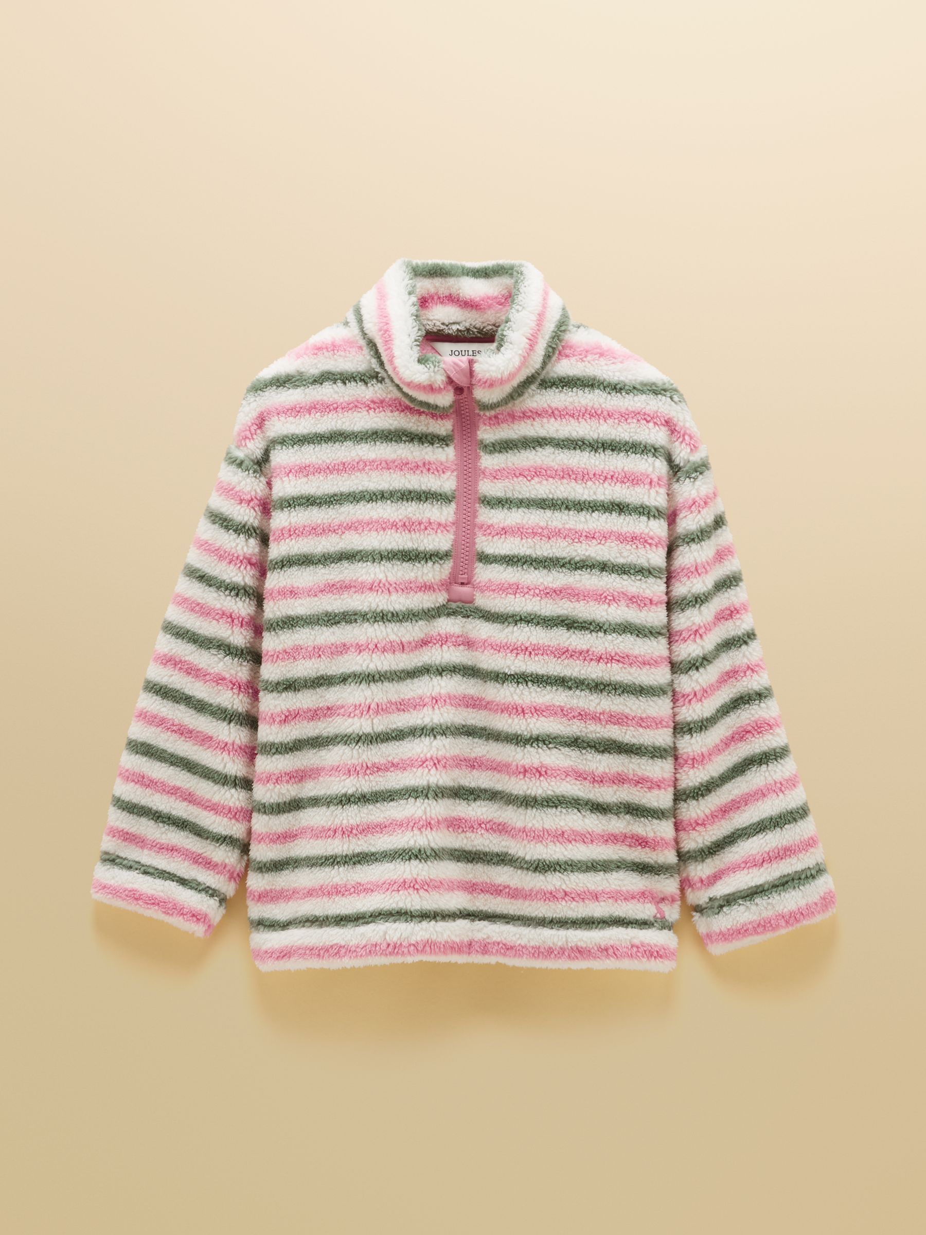 Girls' Woozle Pink & Khaki Stripe Quarter Zip Fleece - Image 1 of 5 Girls' Woozle Pink & Khaki Stripe Quarter Zip Fleece - Image 1 of 5