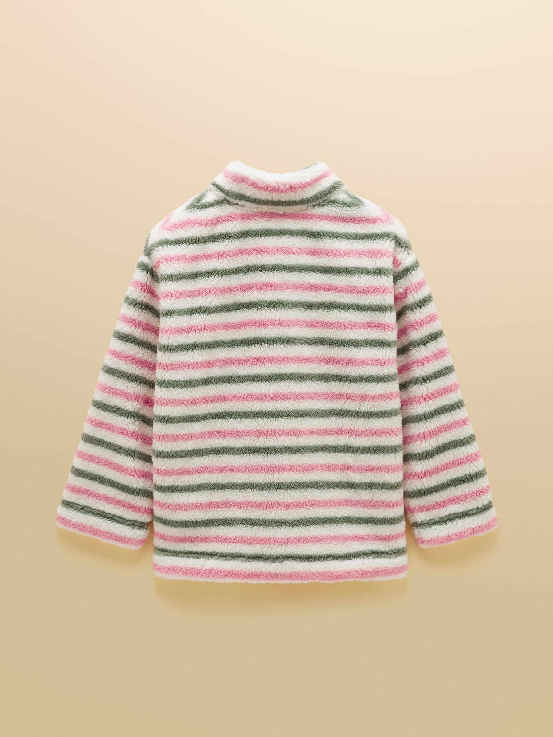 Girls' Woozle Pink & Khaki Stripe Quarter Zip Fleece - Image 2 of 5 Girls' Woozle Pink & Khaki Stripe Quarter Zip Fleece - Image 2 of 5