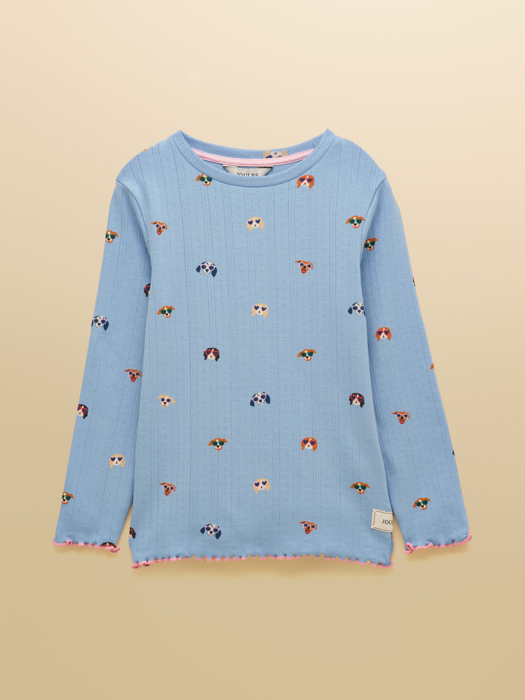 Girls' Odelia Blue Dogs Long Sleeve Pointelle Top - Image 1 of 4