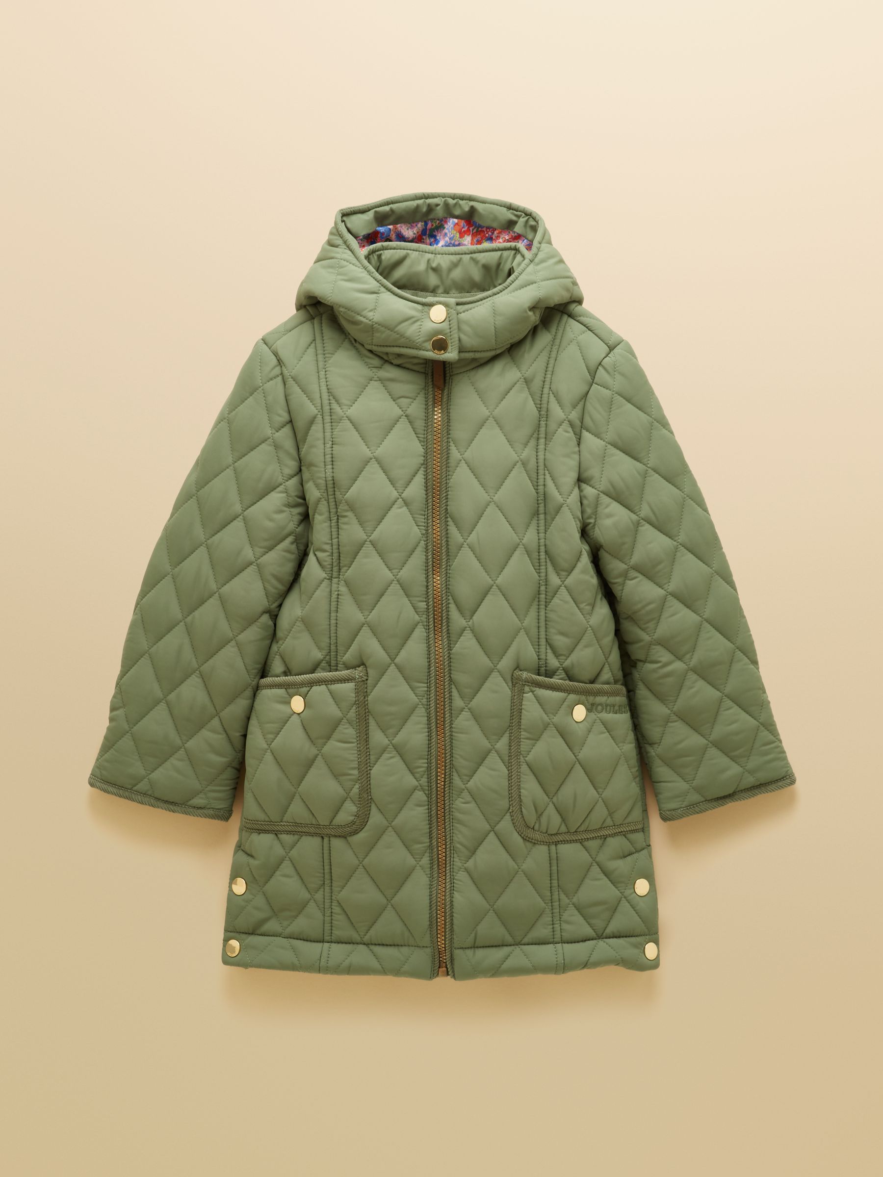 Girls' Marsdale Khaki Green Showerproof Quilted Longline Coat - Image 1 of 5