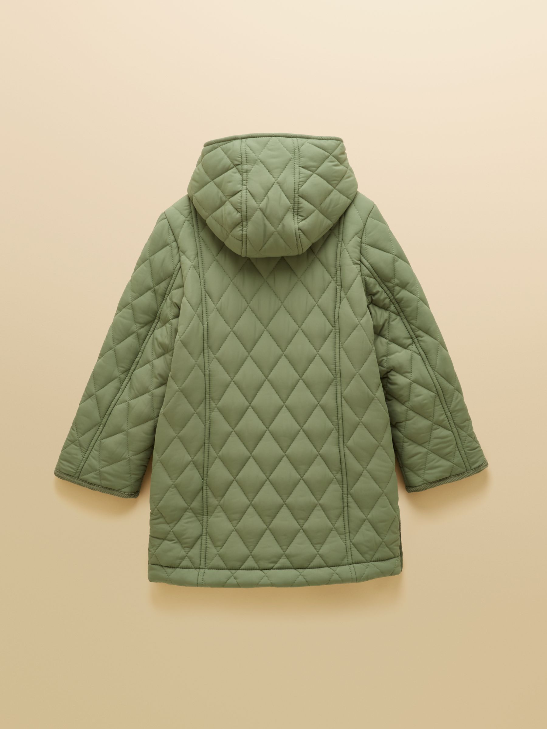 Girls' Marsdale Khaki Green Showerproof Quilted Longline Coat - Image 2 of 5