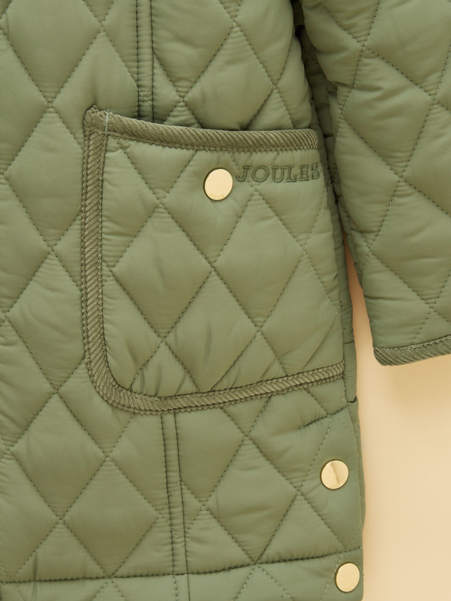 Girls' Marsdale Khaki Green Showerproof Quilted Longline Coat - Image 4 of 5
