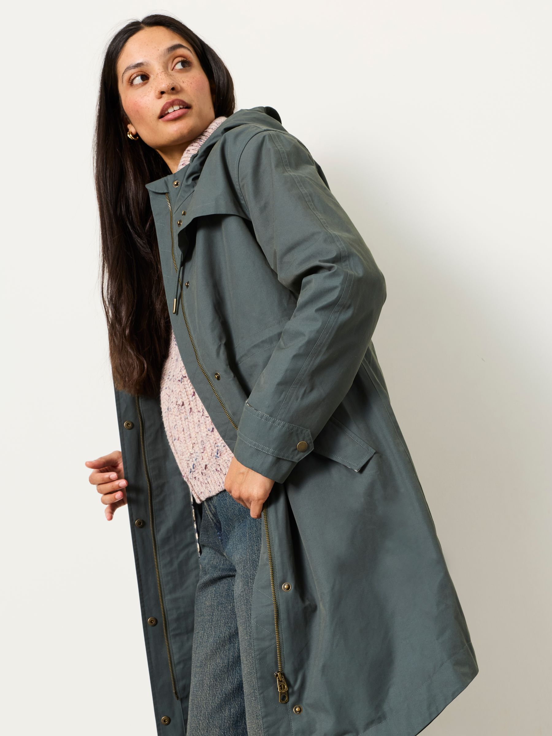 Inverness Teal Blue Long Raincoat - Image 5 of 6