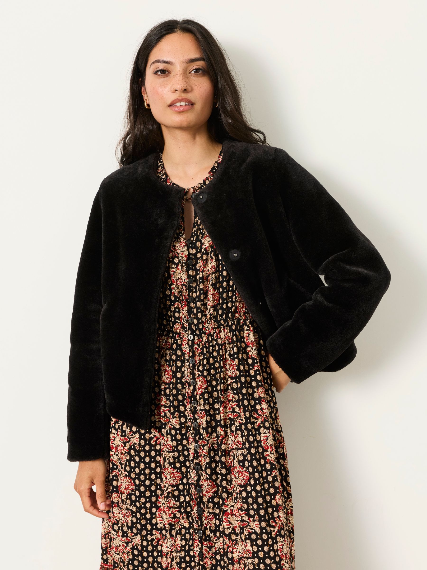 Amelia Black Faux Fur Jacket - Image 1 of 6 Amelia Black Faux Fur Jacket - Image 1 of 6