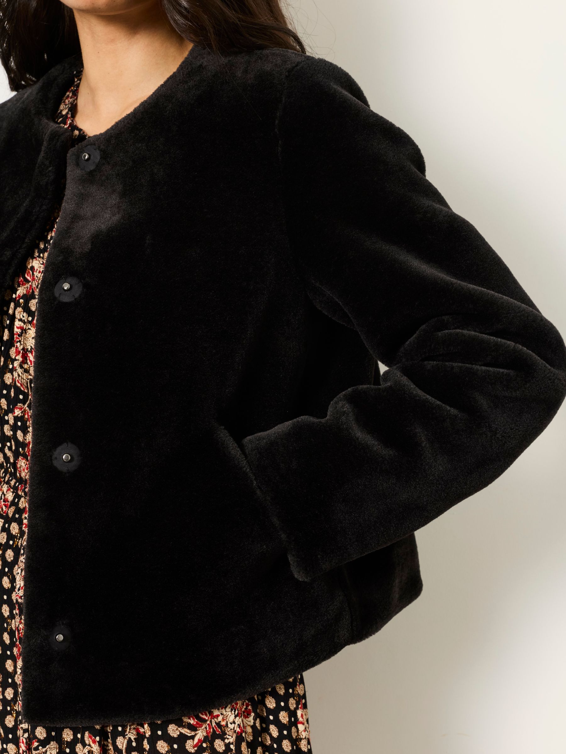 Amelia Black Faux Fur Jacket | FatFace USA
