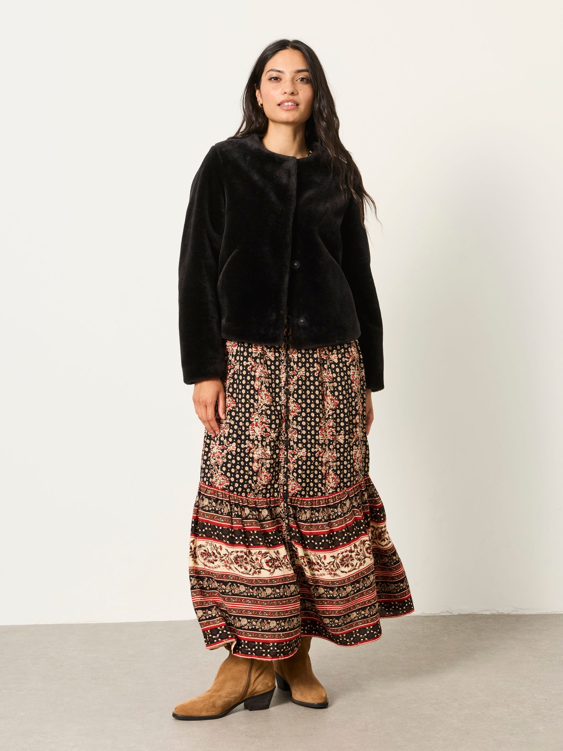 Amelia Black Faux Fur Jacket | FatFace USA