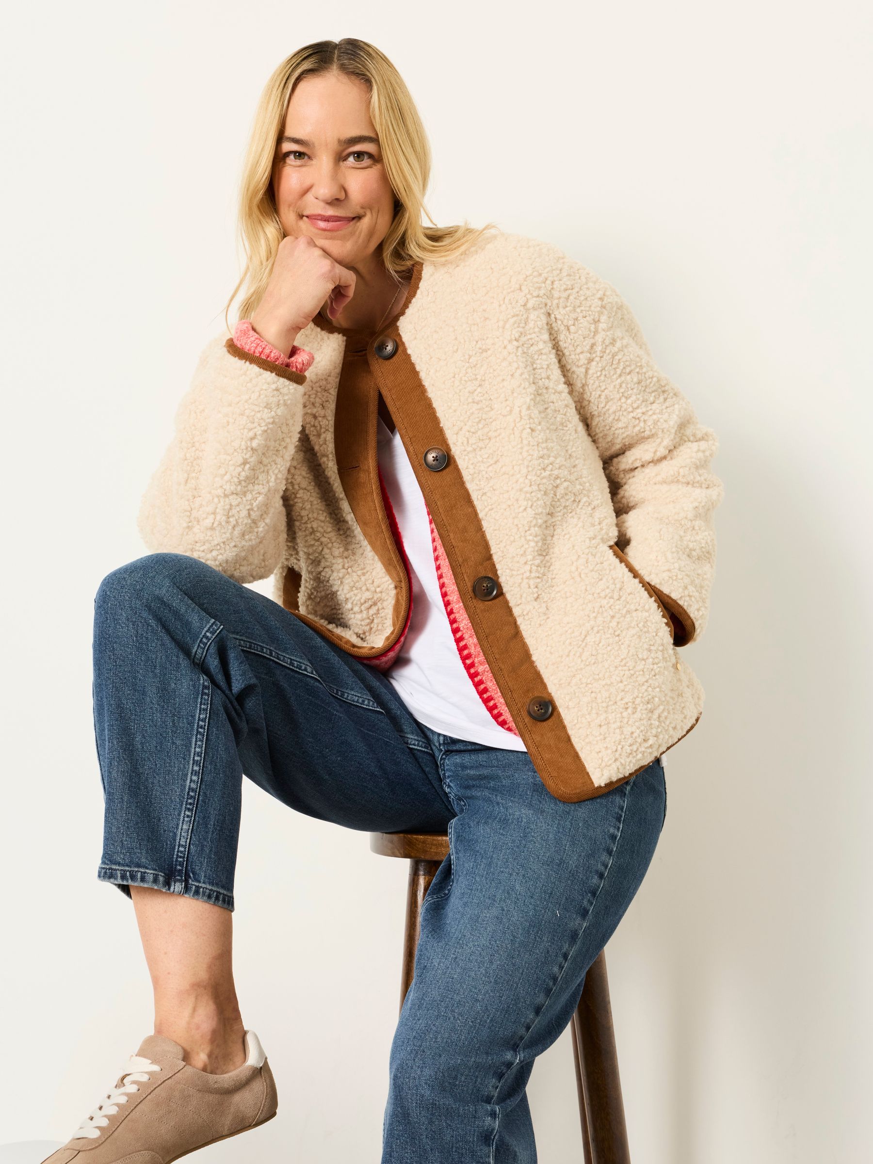 Willow Cream Petite Borg Fleece Jacket - Image 5 of 6