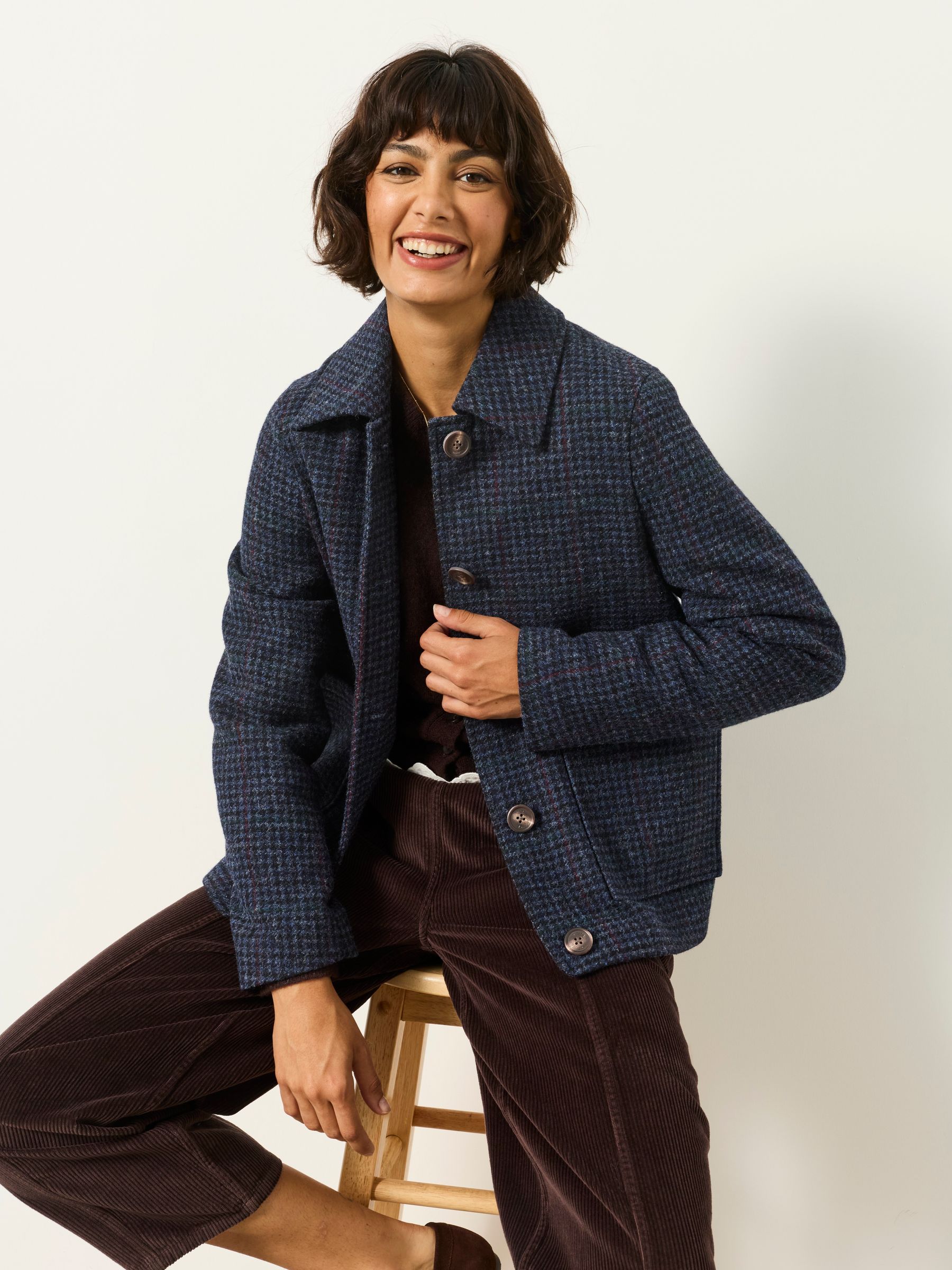 Maye Moons Navy Petite Short Wool Coat - Image 5 of 6