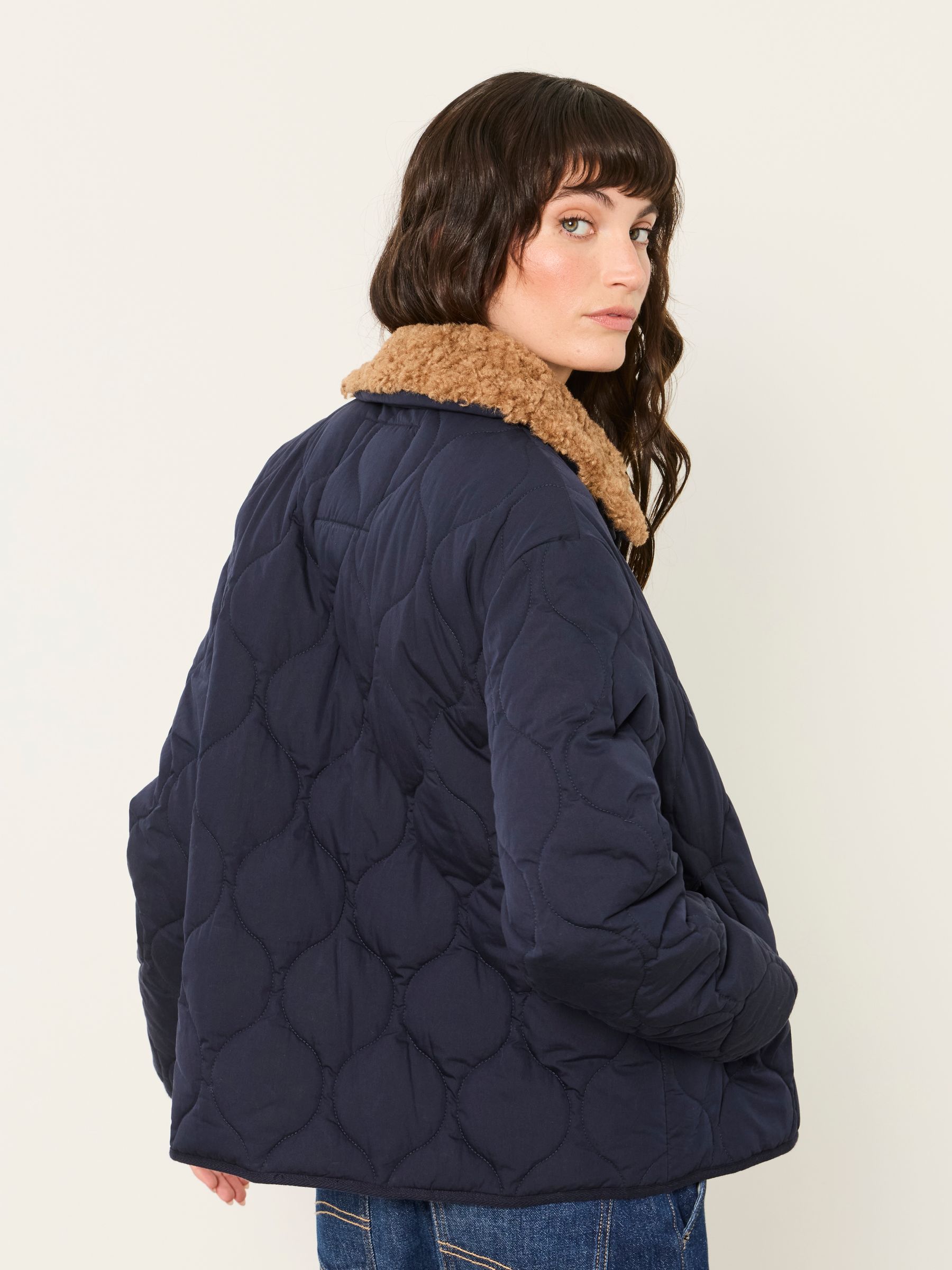 Cumbria Navy Petite Removable Collar Quilted Jacket - Image 2 of 7