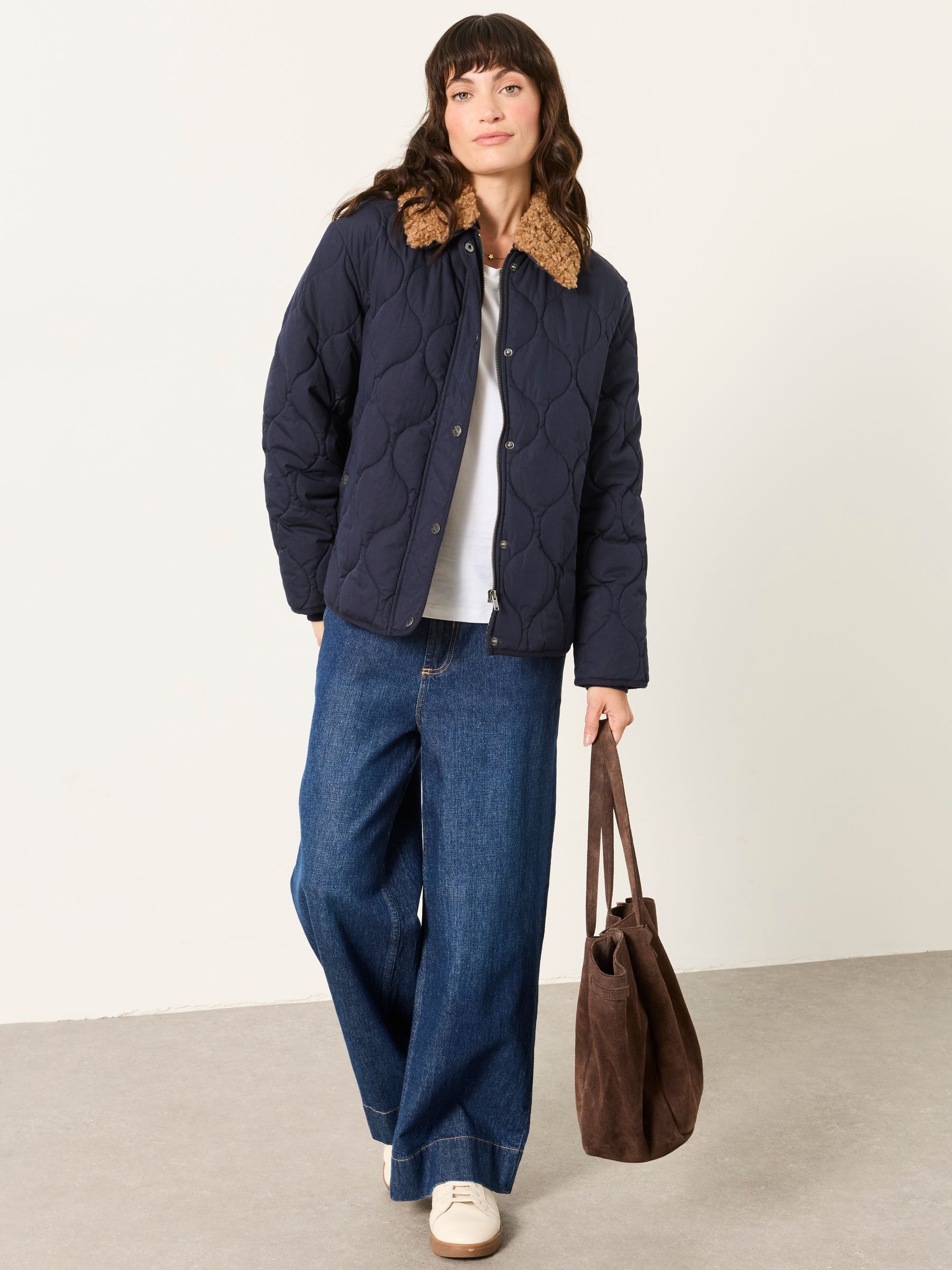 Cumbria Navy Petite Removable Collar Quilted Jacket - Image 4 of 7