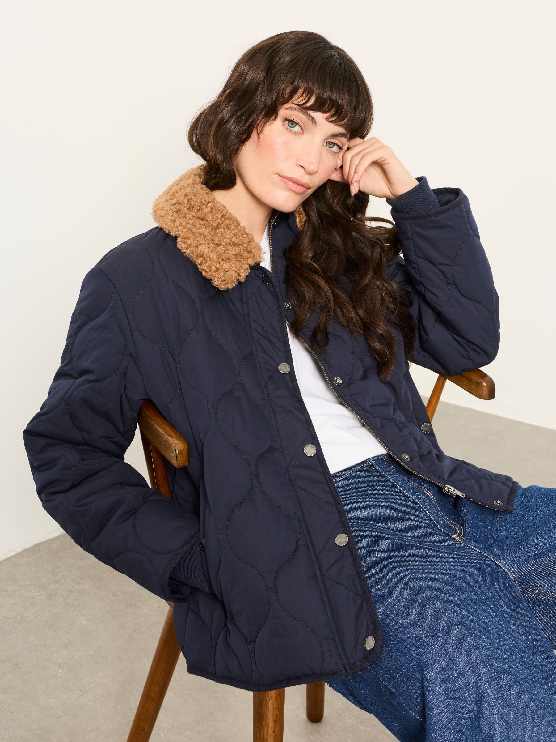 Cumbria Navy Petite Removable Collar Quilted Jacket - Image 5 of 7