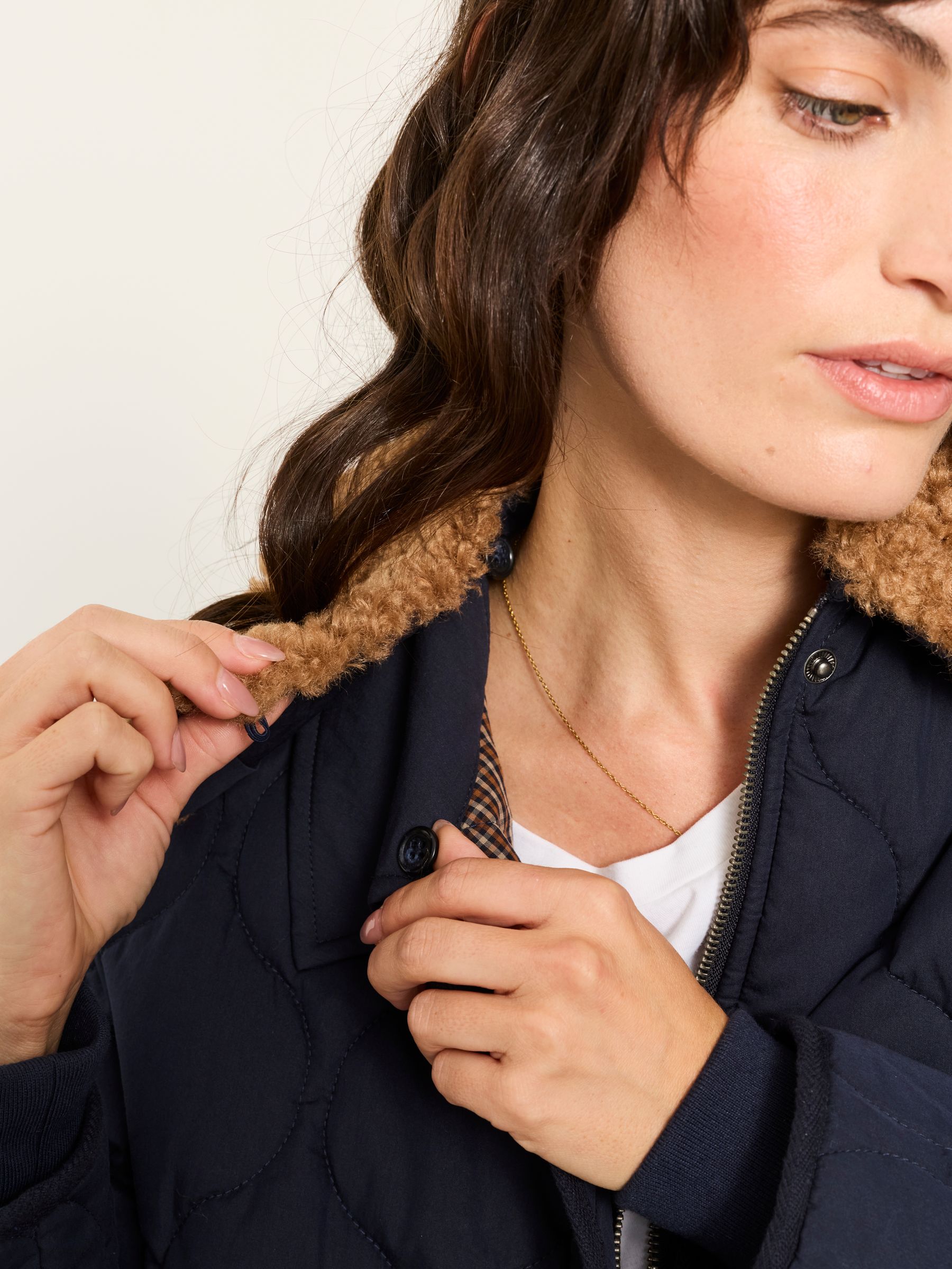 Cumbria Navy Petite Removable Collar Quilted Jacket - Image 6 of 7