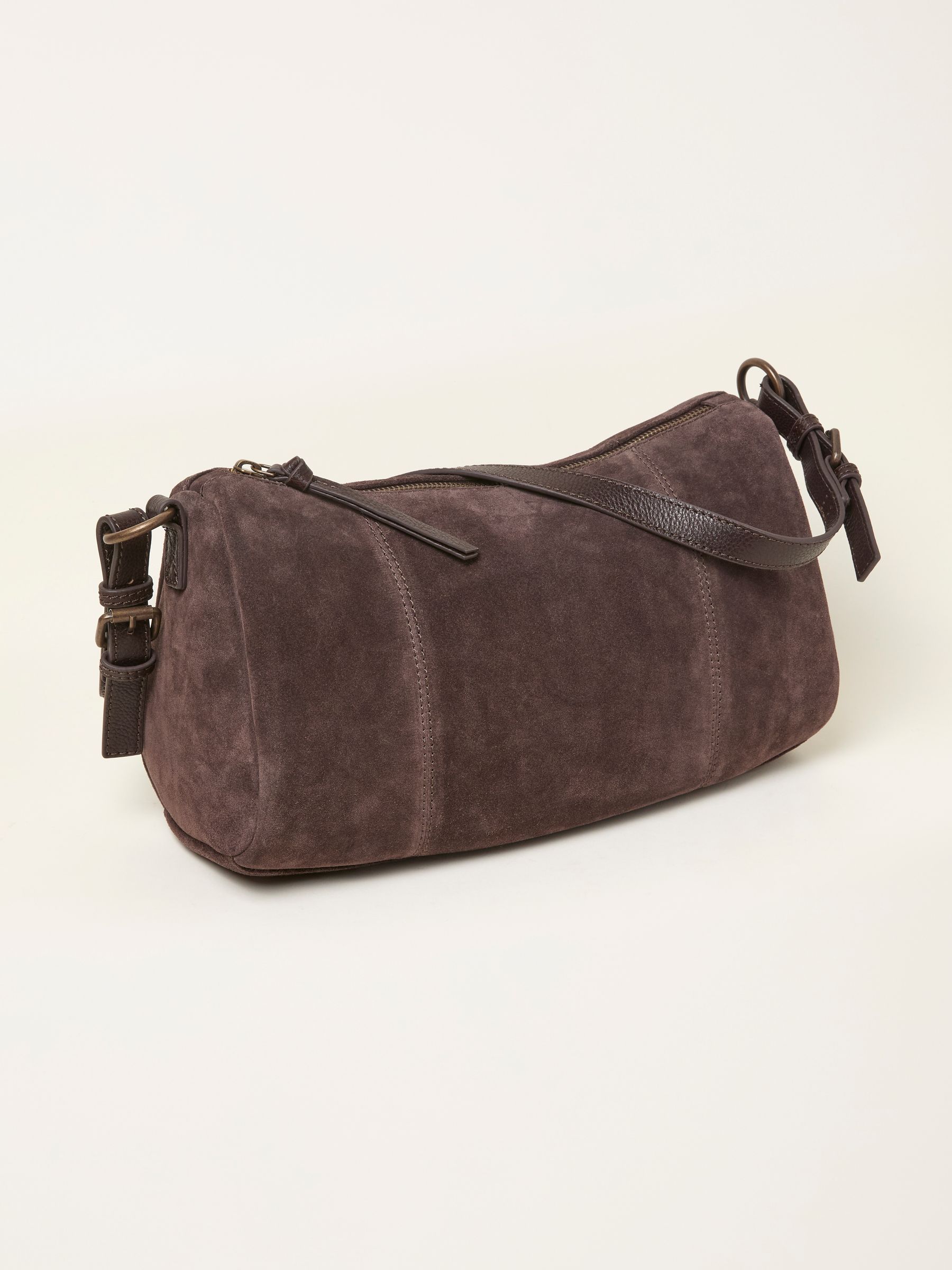 Chocolate Brown Suede Shoulder Bag - Image 1 of 3