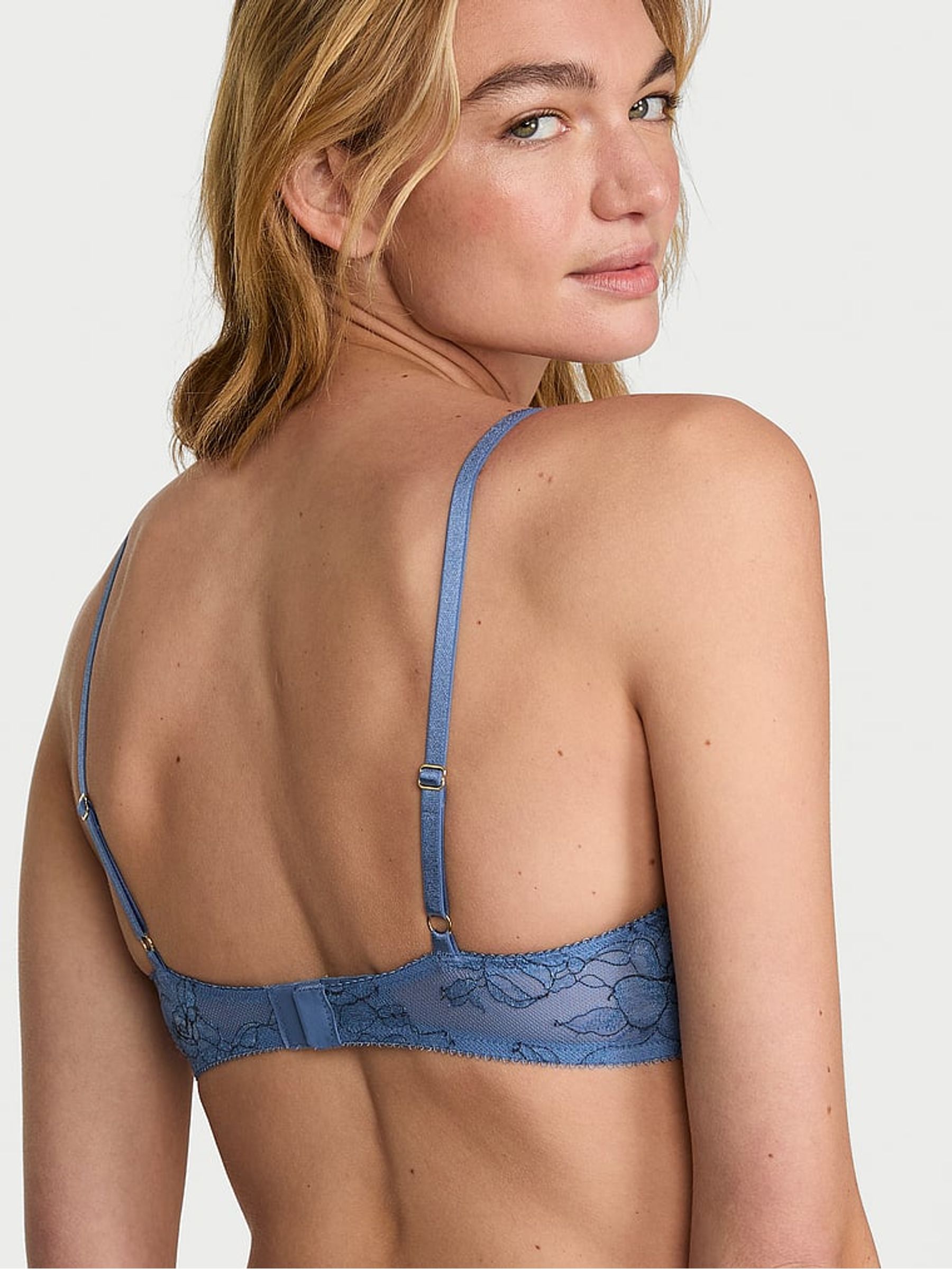Denim Blue Rose Unlined Demi Lace Bra - Image 2 of 3