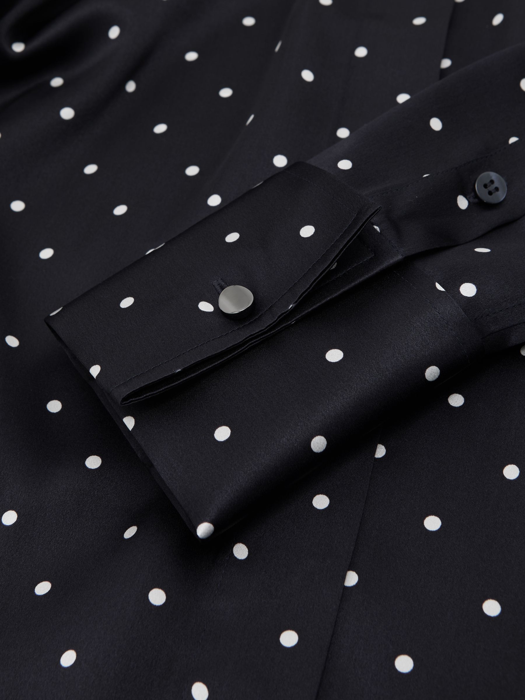 Silk-Satin Concealed-Placket Shirt in Navy polka Dot - image 3