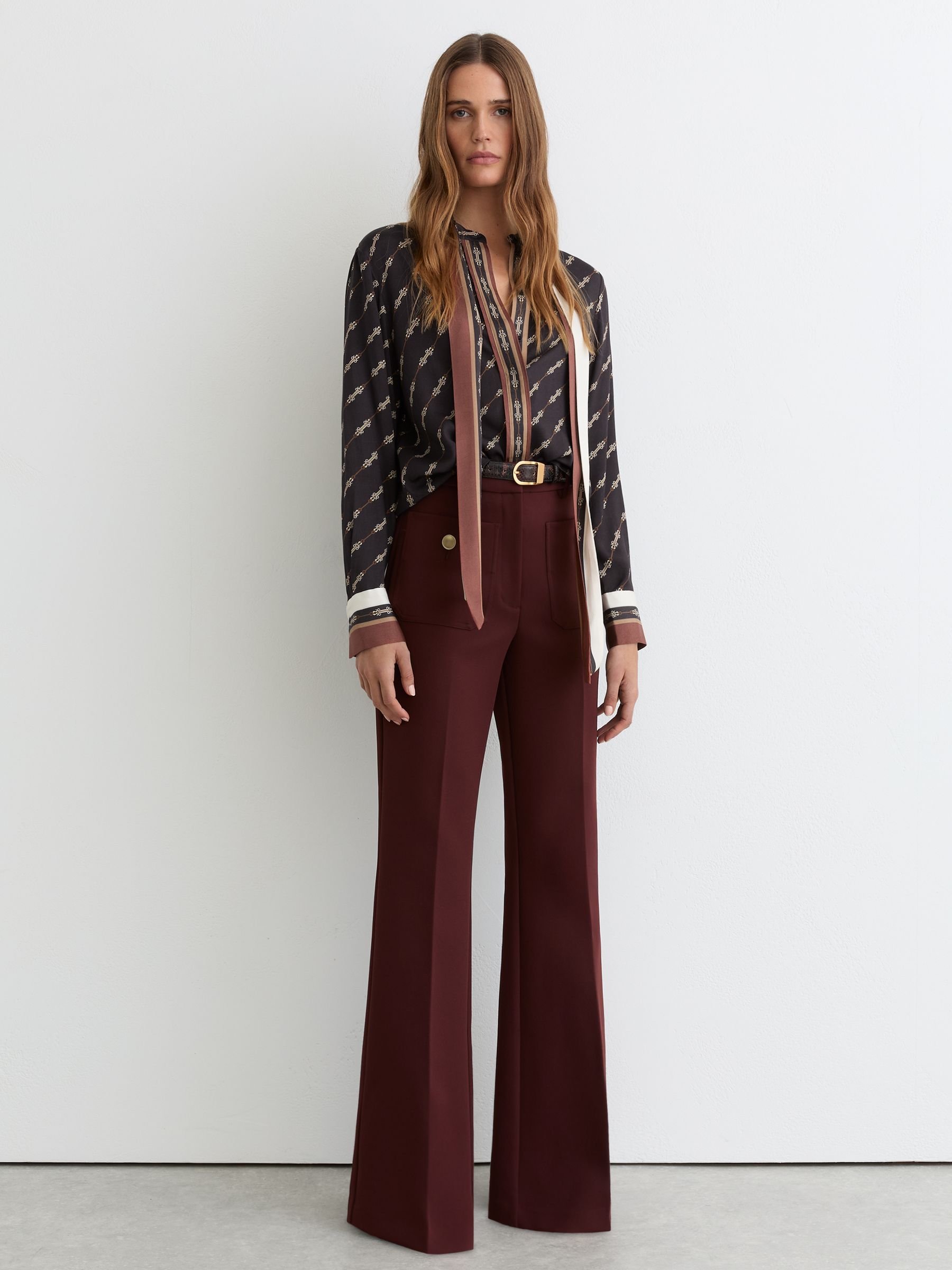 Chain-Print Tie-Neck Shirt in Black - Image 1 of 5 Chain-Print Tie-Neck Shirt in Black - Image 1 of 5